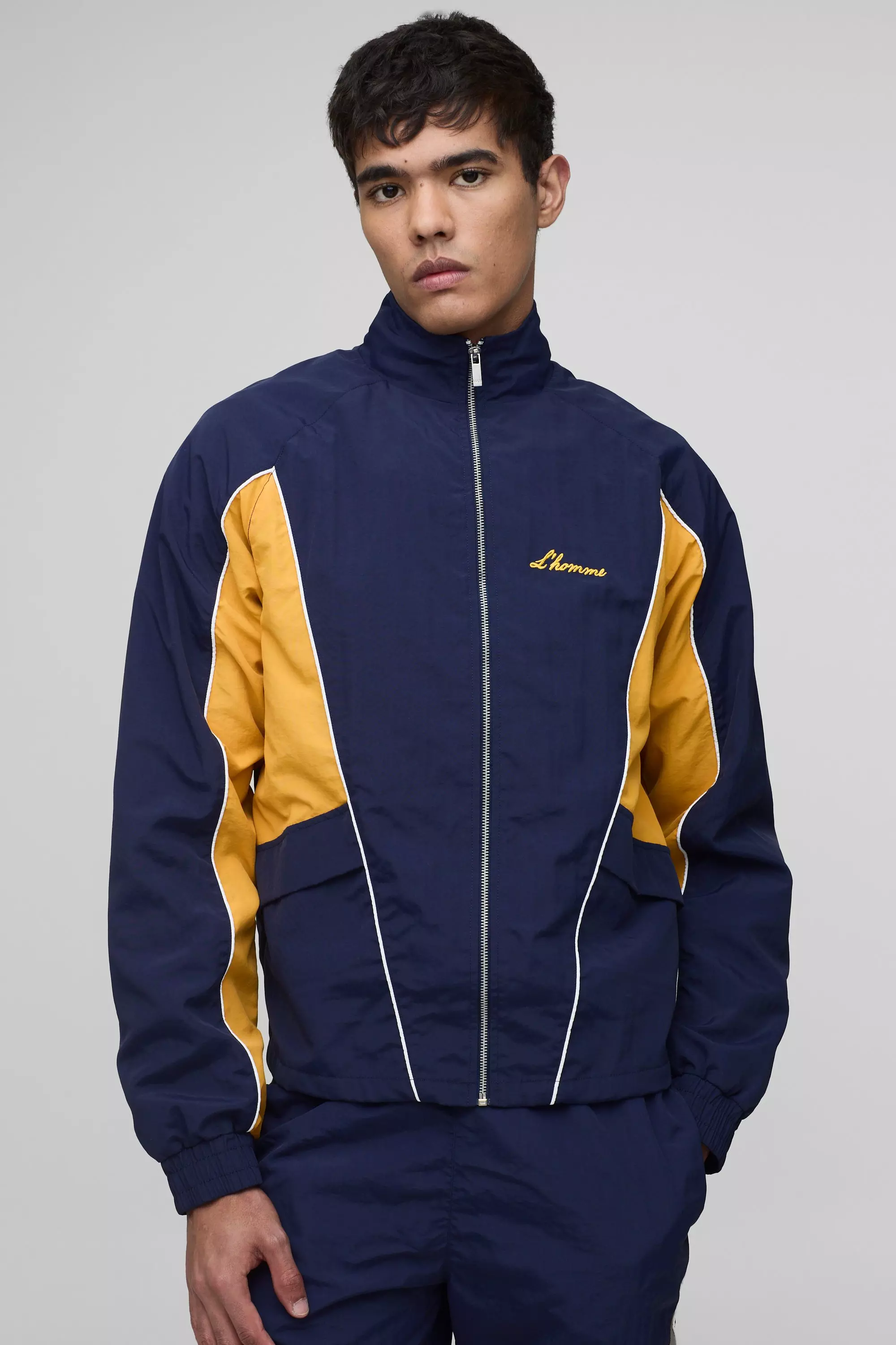 Regular Fit Crinkle Nylon Panelled Track Jacket | boohooMAN USA