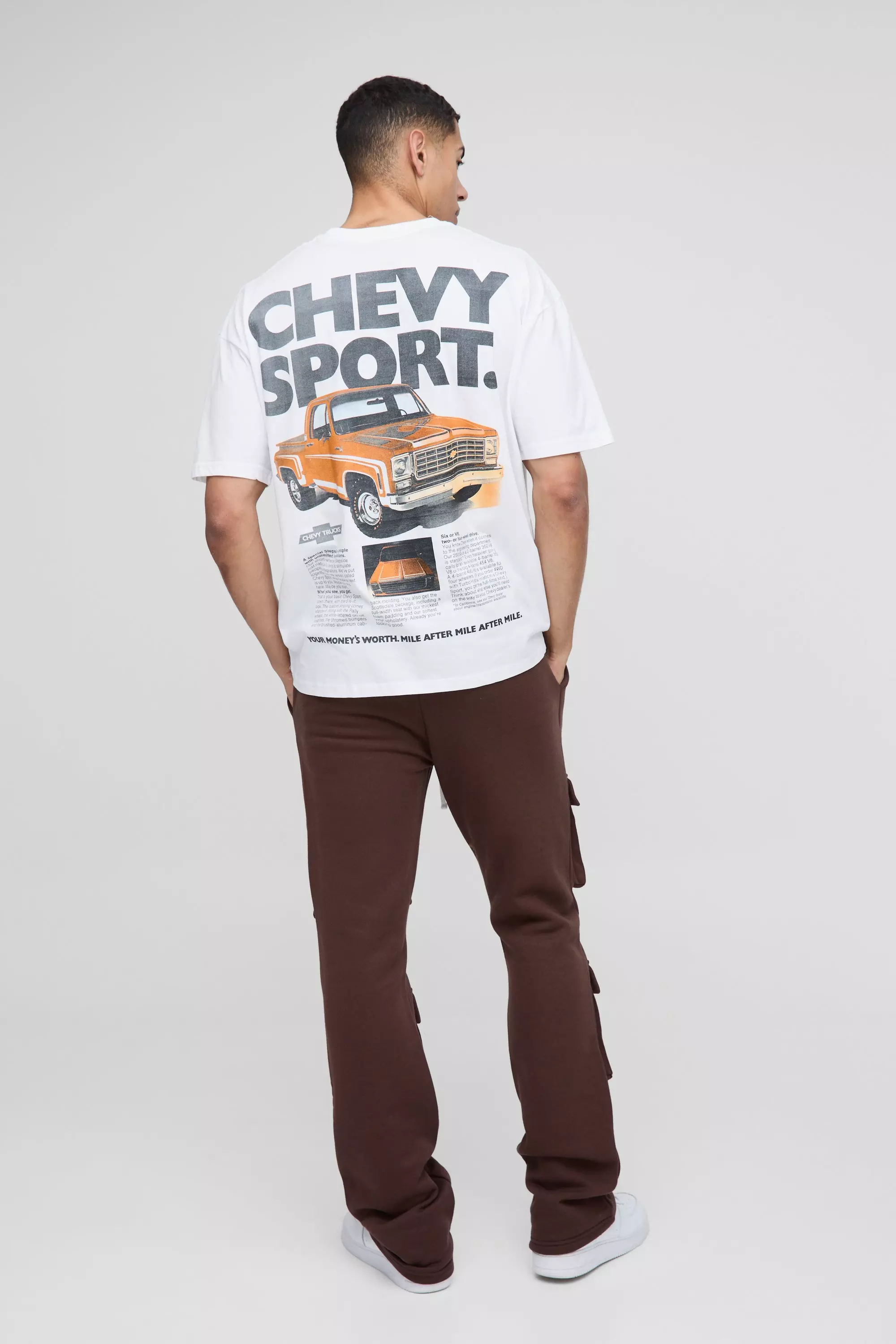 White Oversized Chevrolet Car License T-Shirt alternative image
