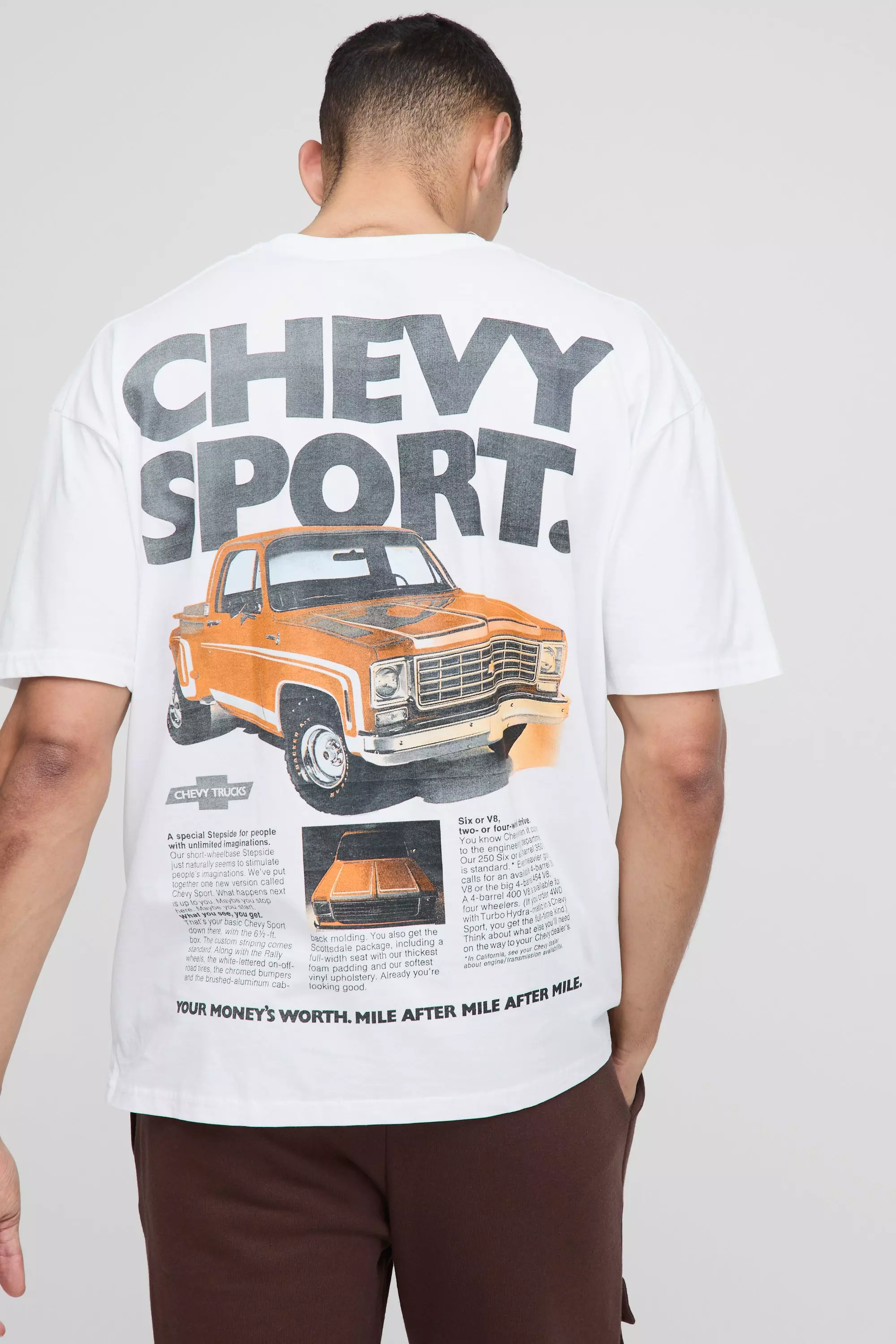 White Oversized Chevrolet Car License T-Shirt alternative image