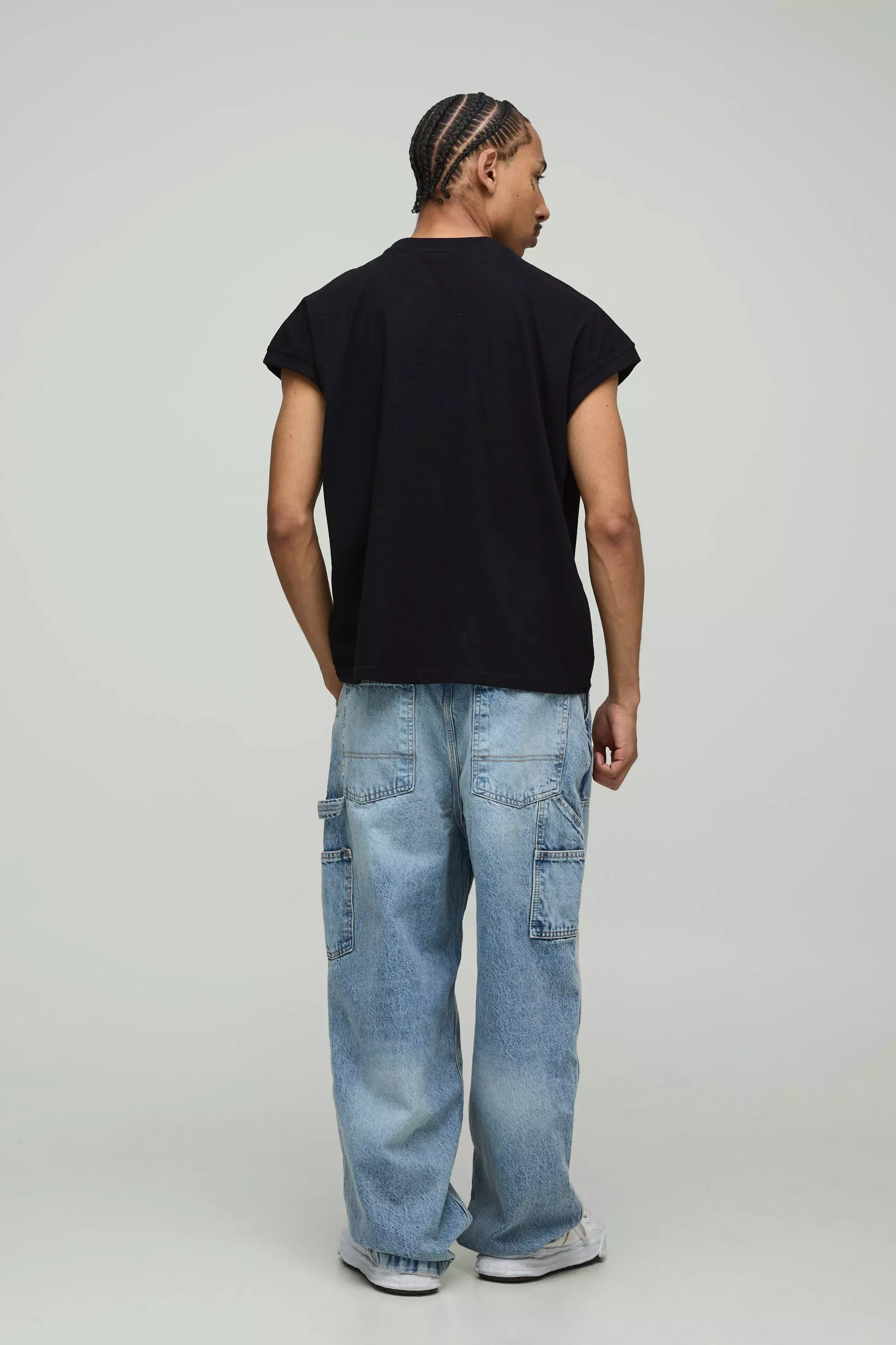 Black Oversized Dikke Boxy Drop Shoulder Tank Top alternatieve afbeelding