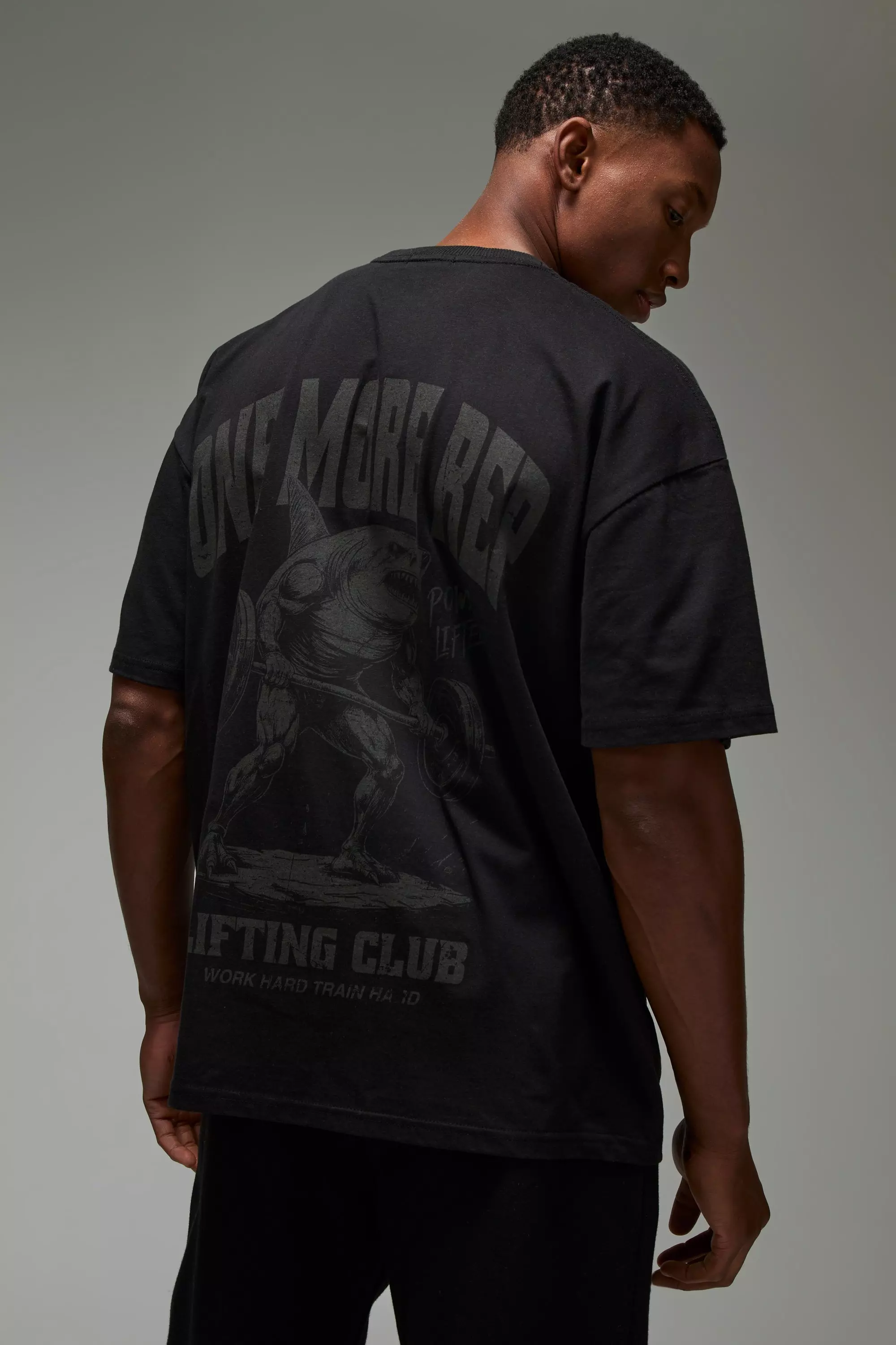 Black Man Active Oversized One More Rep Shark T-shirt