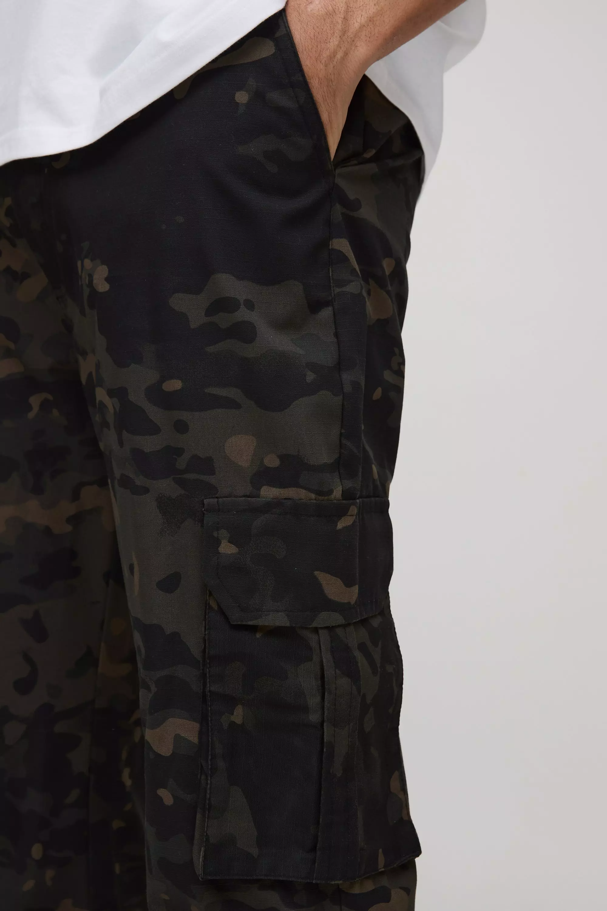 Slim Flare Ripstop Camo Cargo Pants | boohooMAN USA