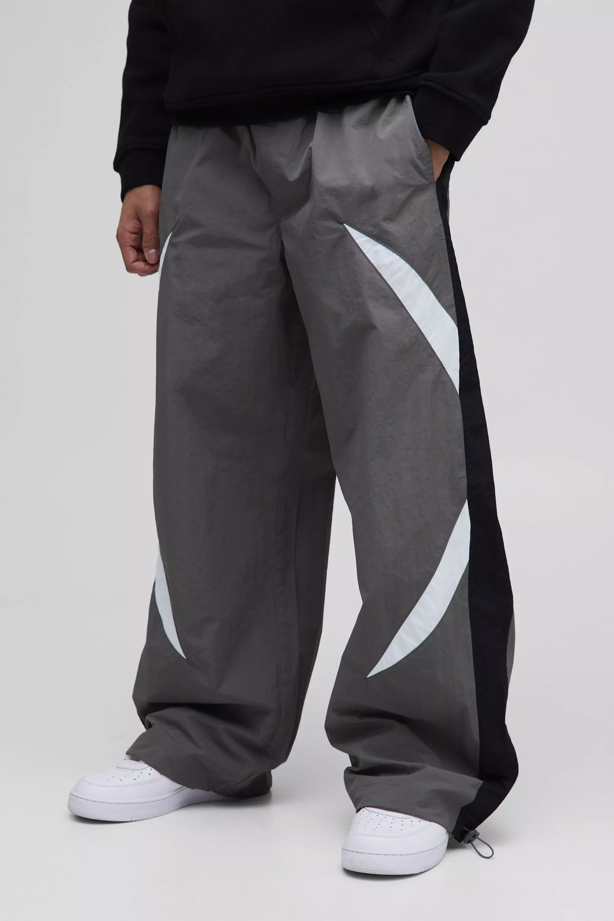 Grey Parachute Broek Met Zijstreep En Elastische Taille alternatieve afbeelding