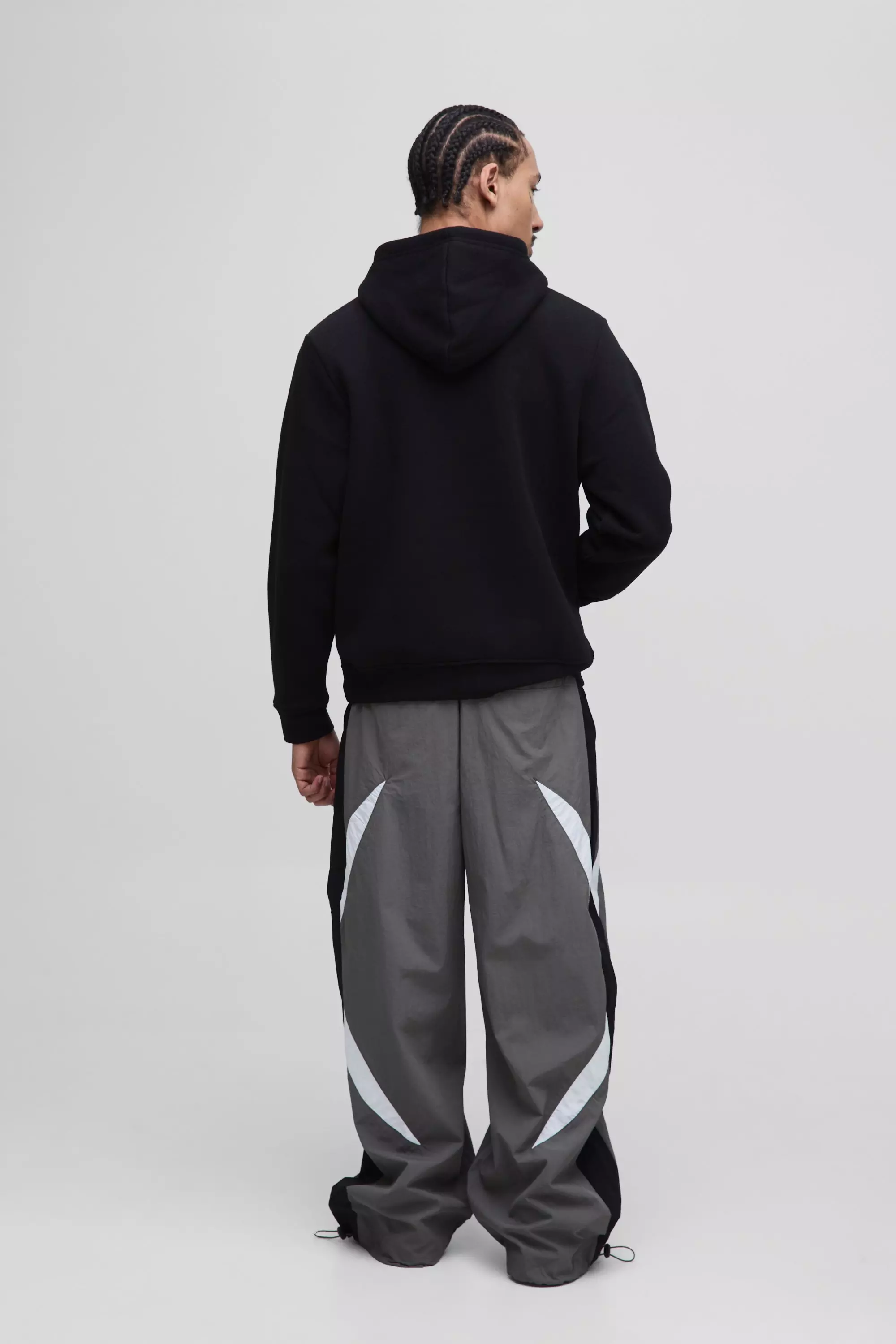 Grey Parachute Broek Met Zijstreep En Elastische Taille alternatieve afbeelding