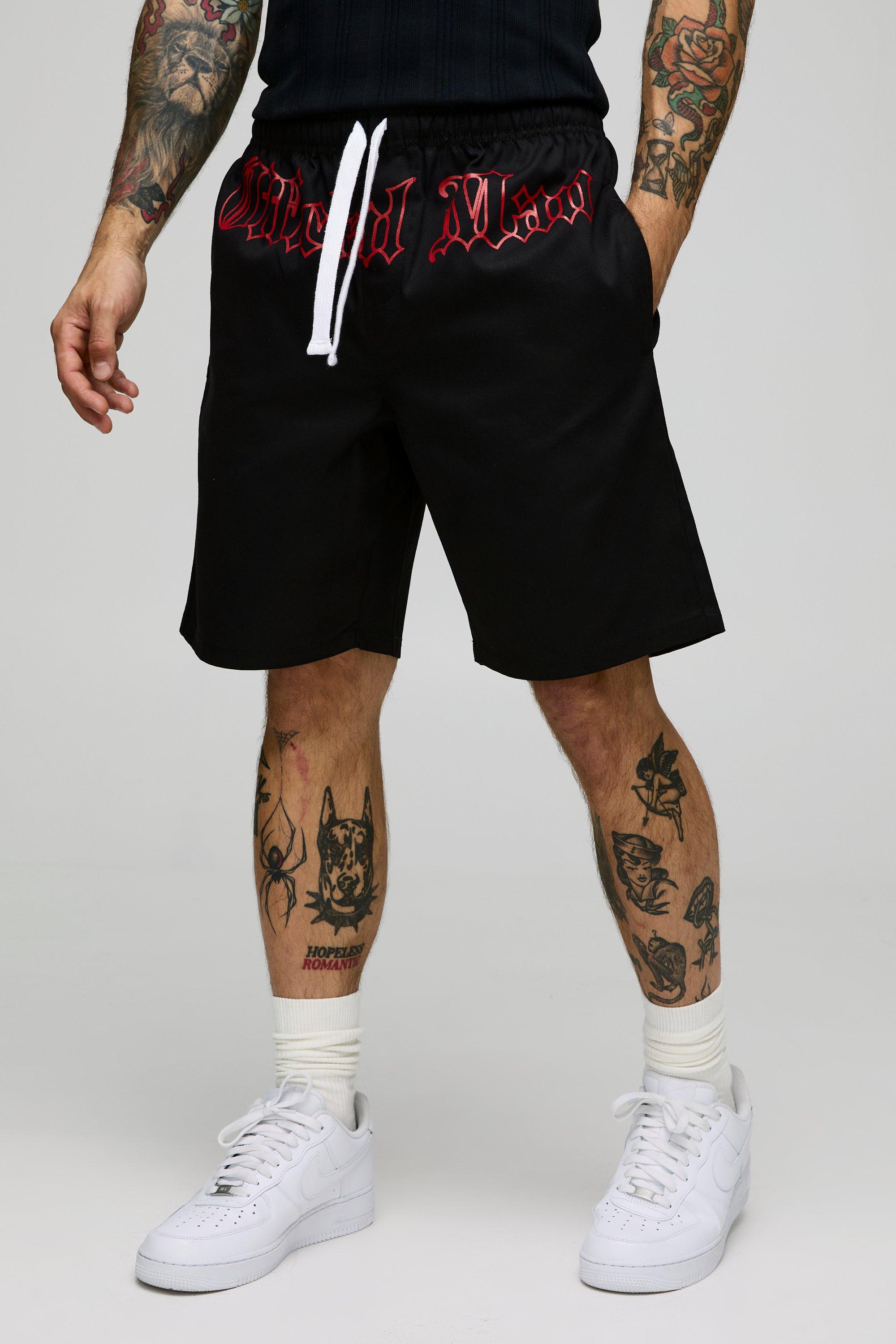 Elasticated Waist Relaxed Twill Printed Shorts | boohooMAN USA