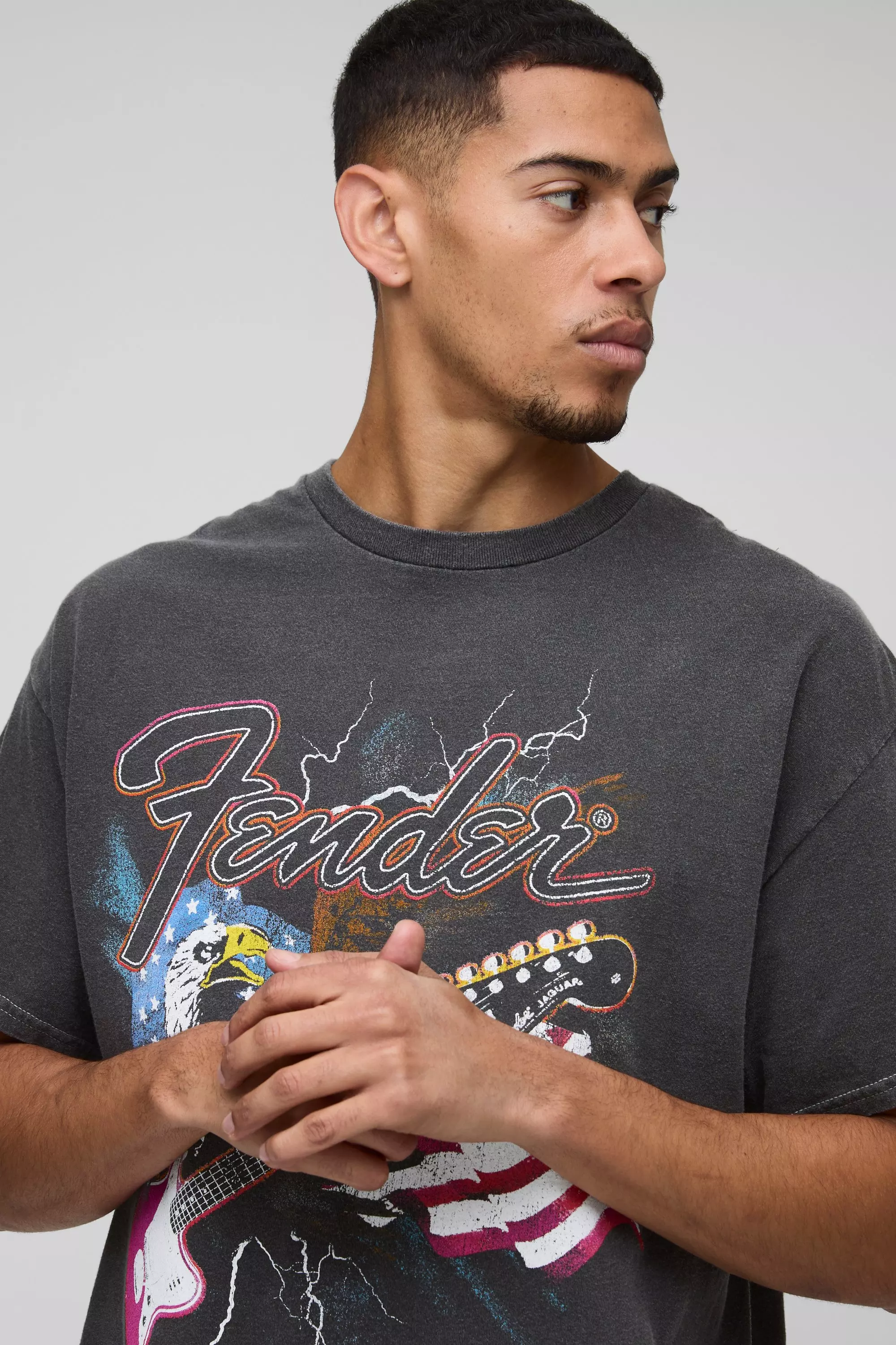 Oversized Fender License Washed T-Shirt | boohooMAN USA
