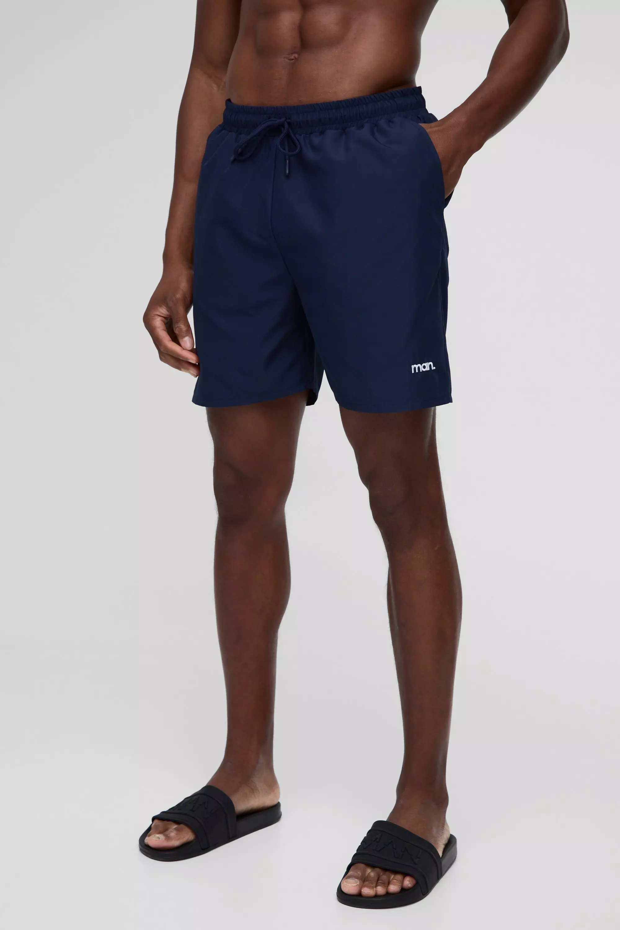 Navy Mid Length Branded Swim Shorts alternative image