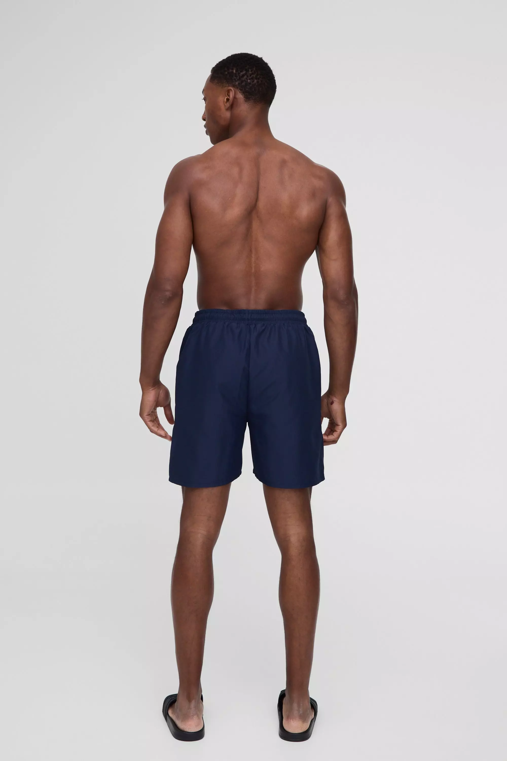 Navy Mid Length Branded Swim Shorts alternative image