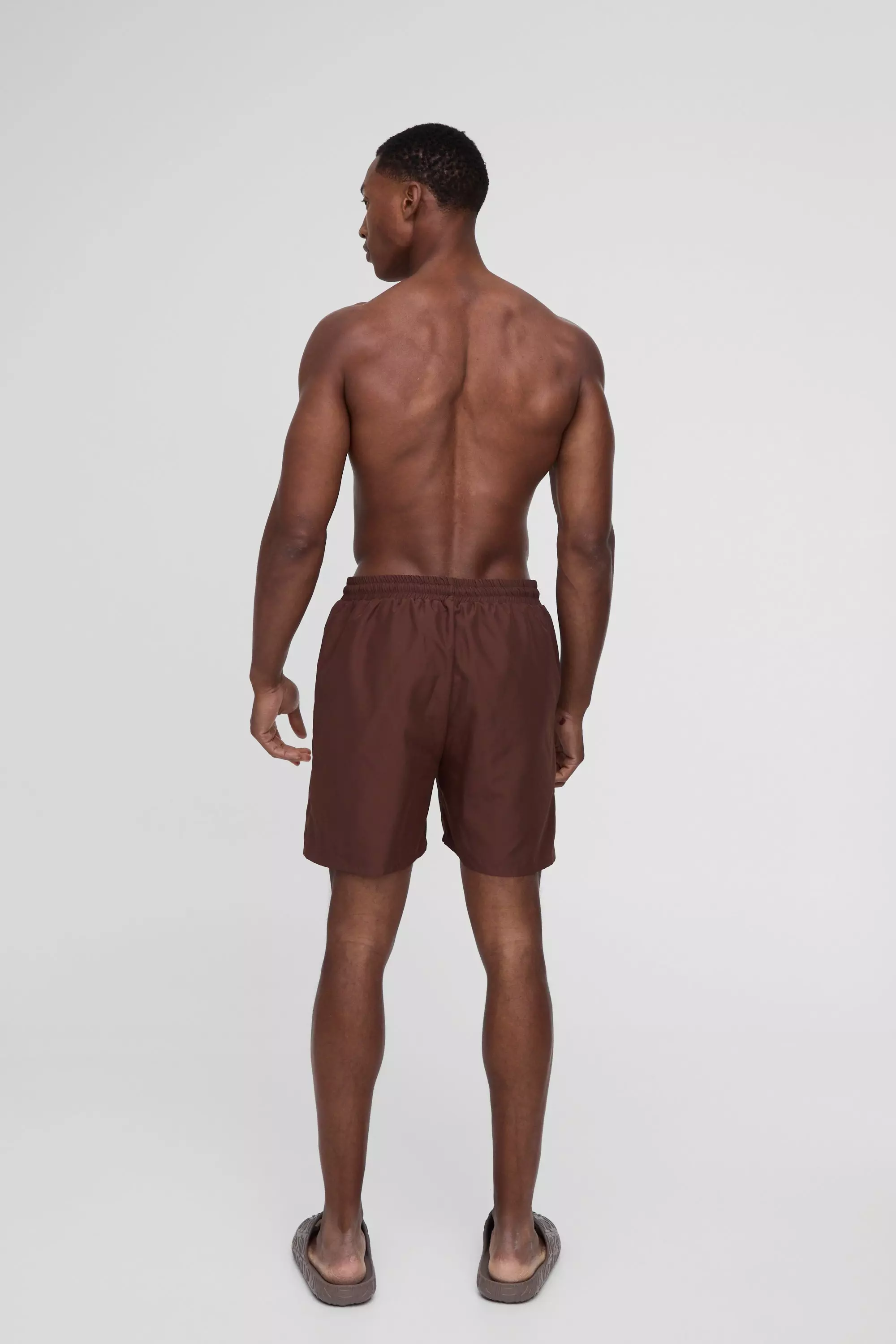 Chocolate Mid Length Branded Swim Trunks alternative image