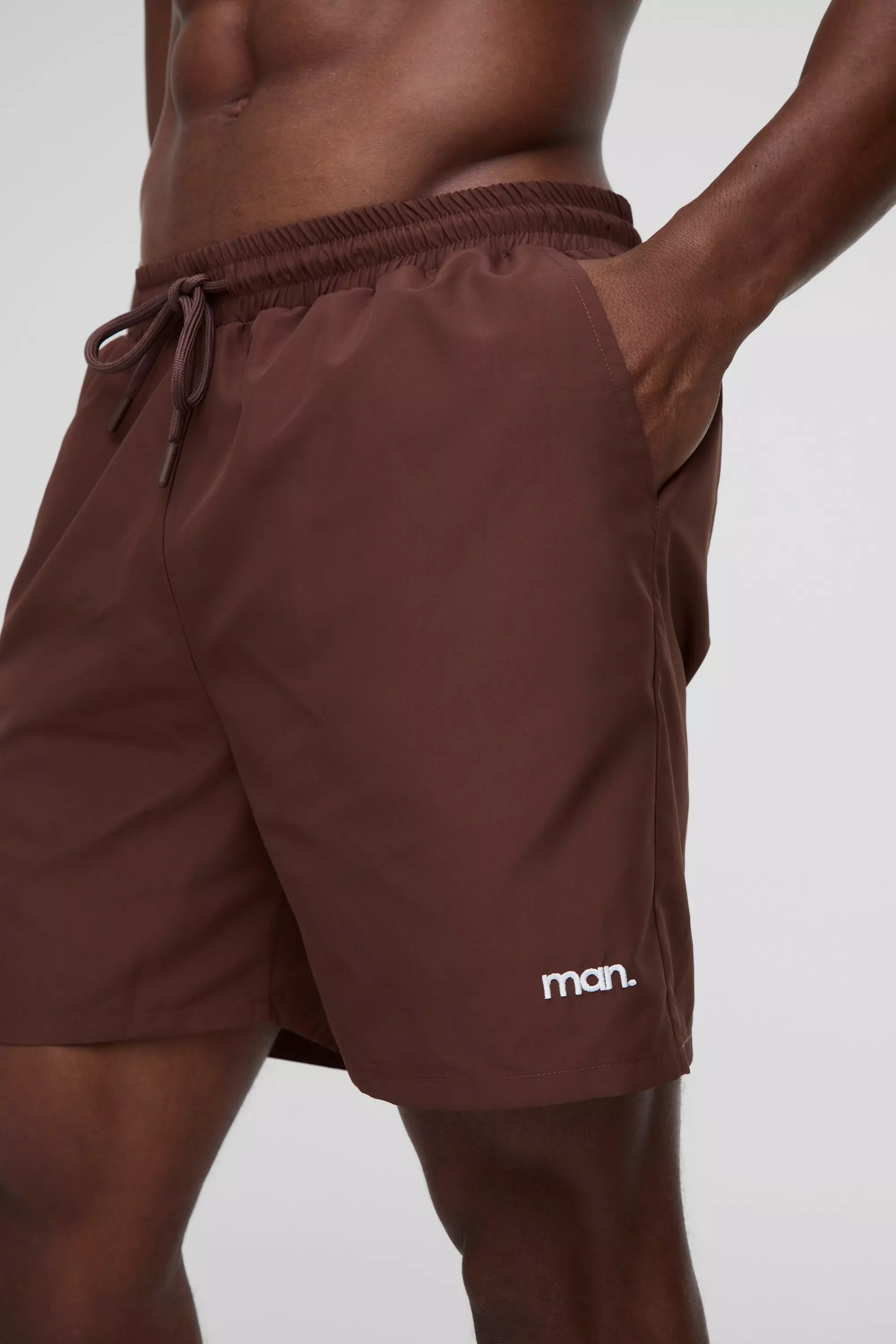 Chocolate Mid Length Branded Swim Trunks alternative image