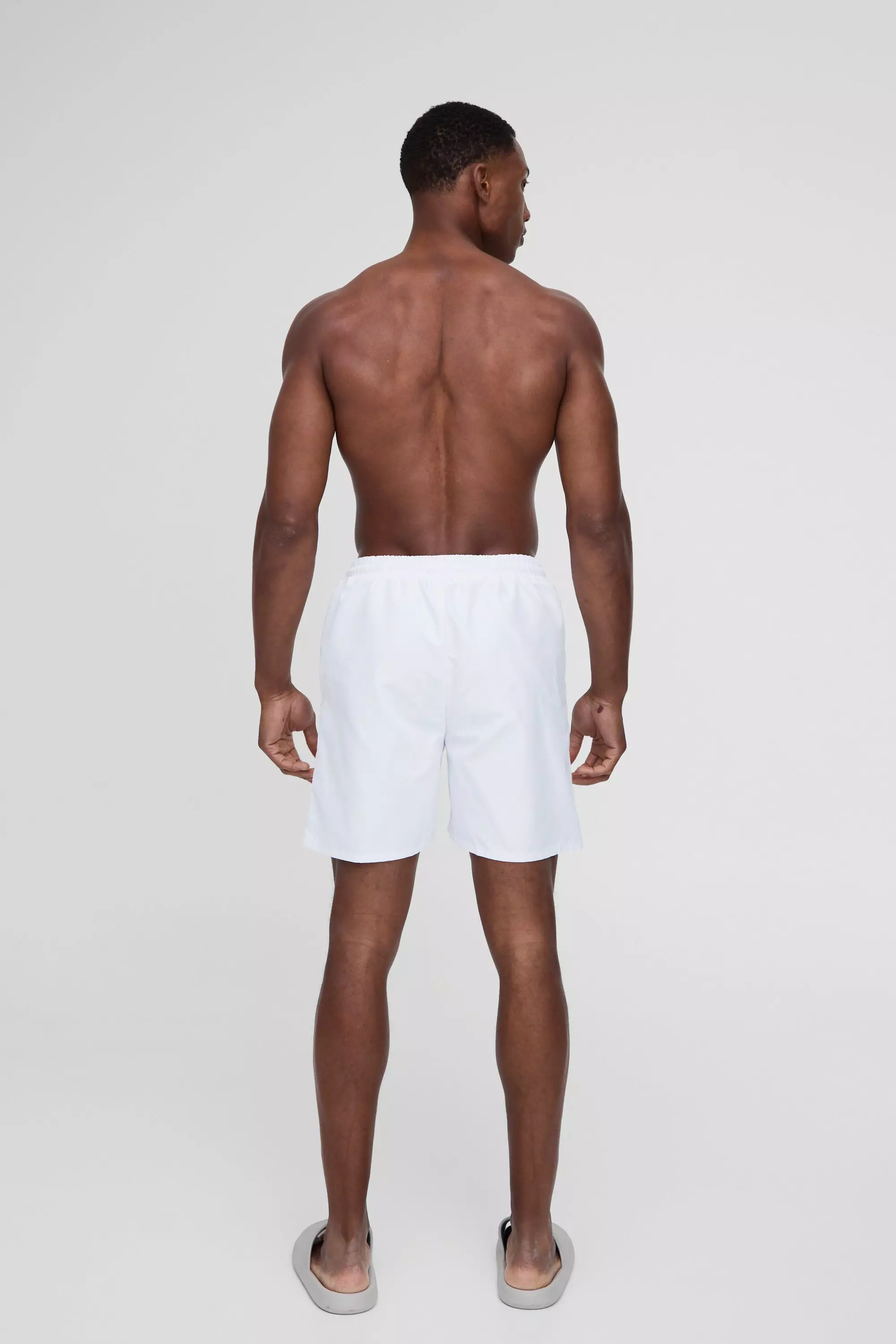 Mid Length Branded Swim Trunks | boohooMAN USA