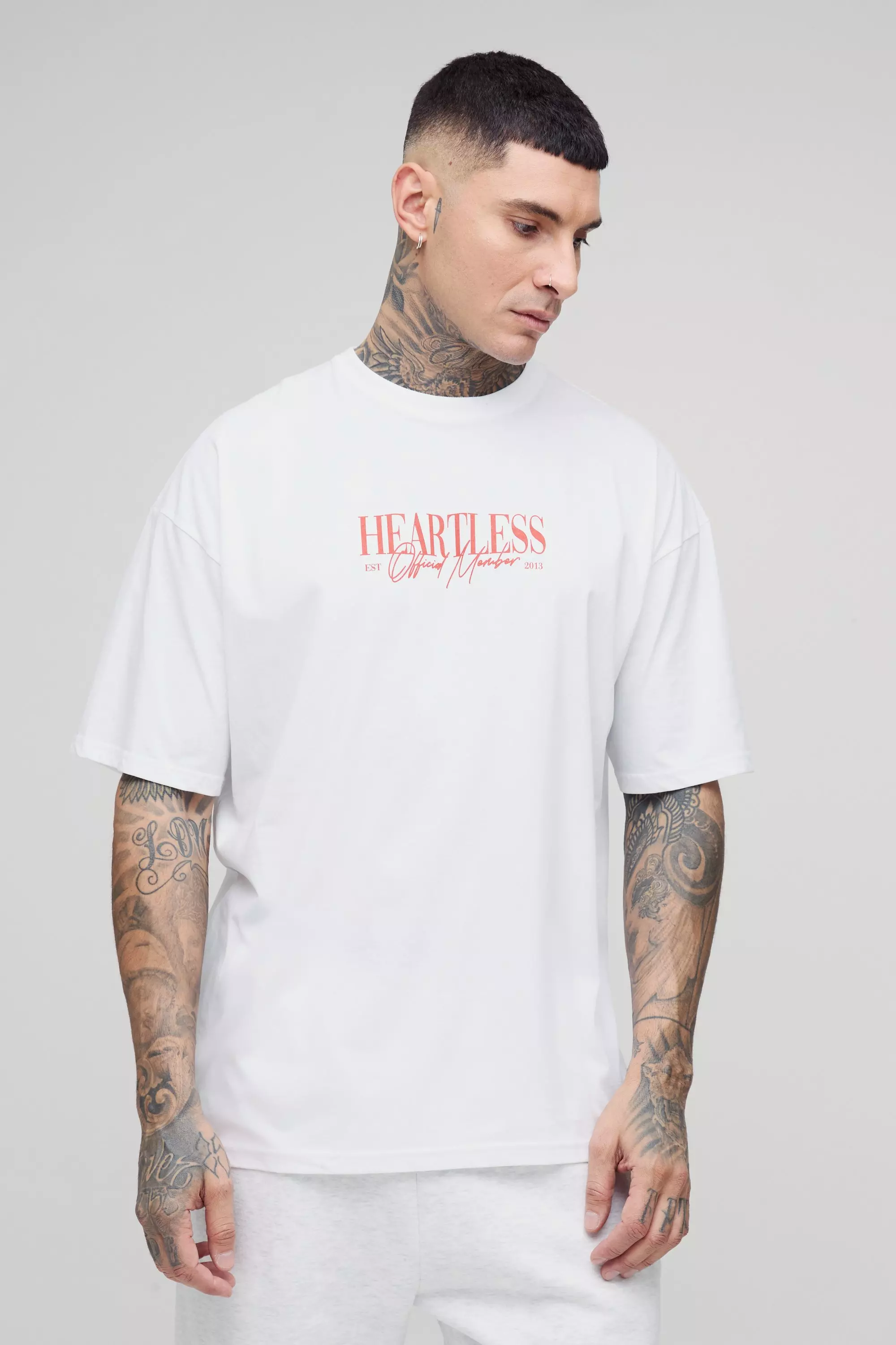 White Tall Oversized Heartless Cherub T-Shirt Met Print alternatieve afbeelding