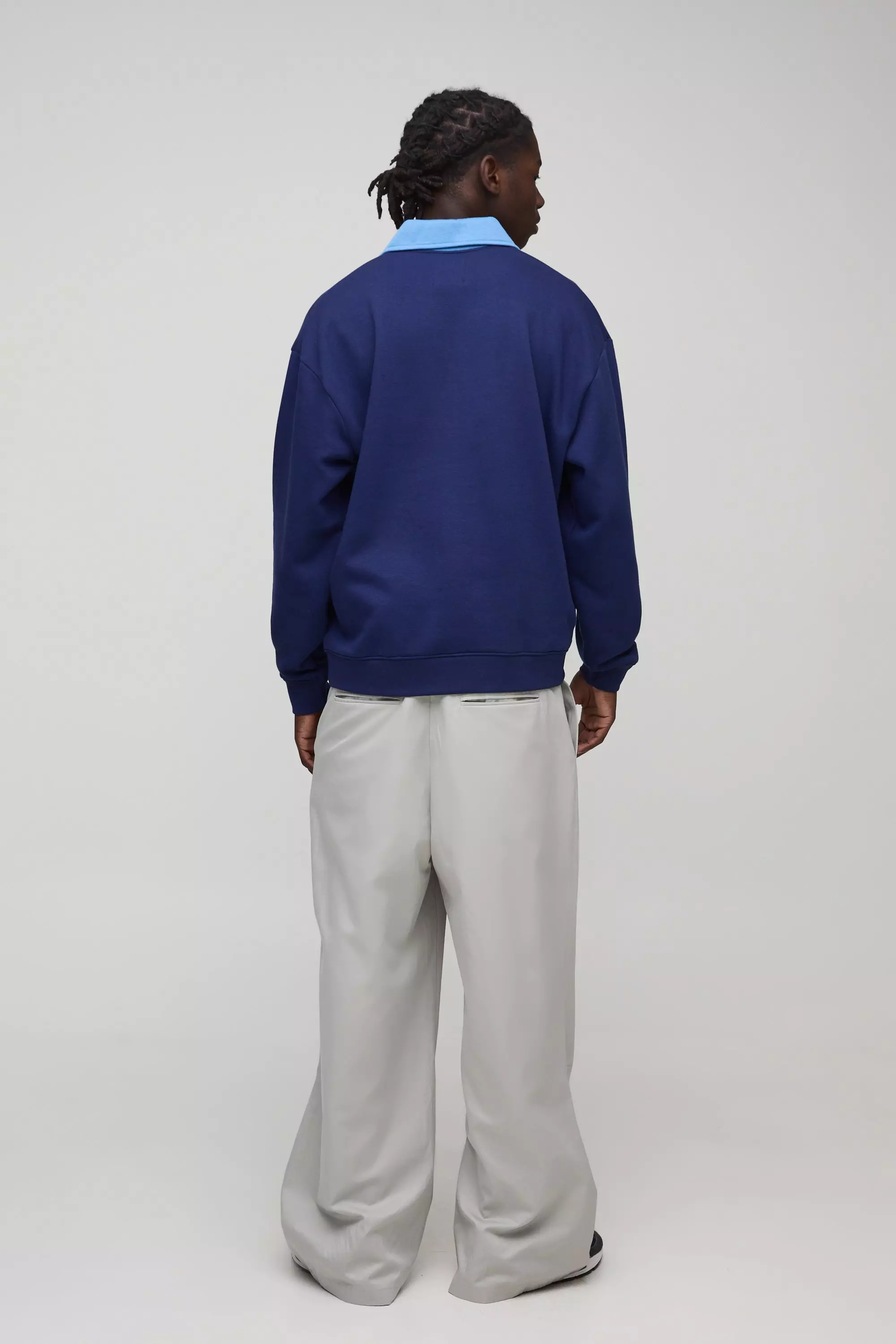 Navy Oversized V Neck Embroidered Sweatshirt Polo alternative image
