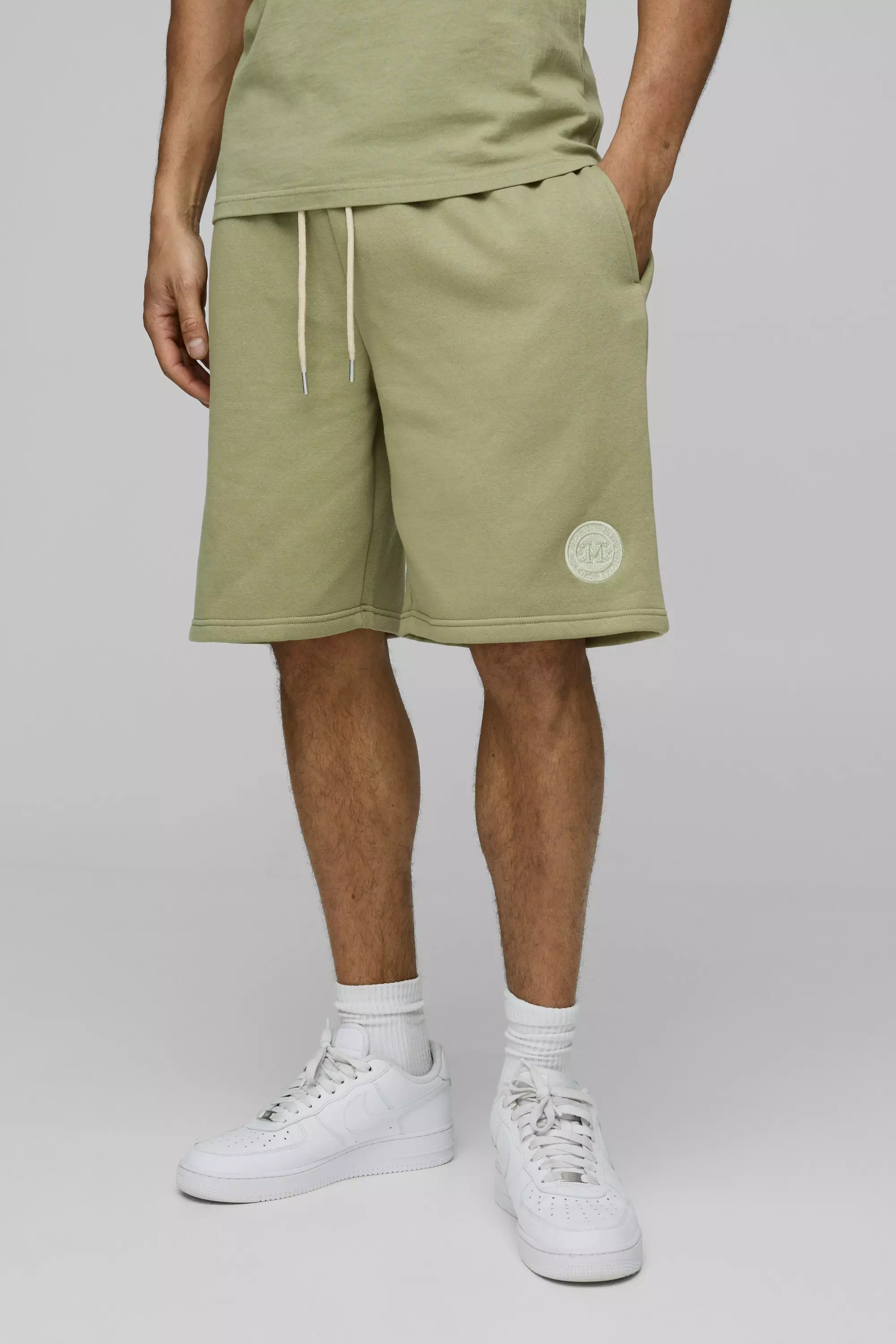 Pantaloncini oversize con ricami, Khaki immagine alternativa