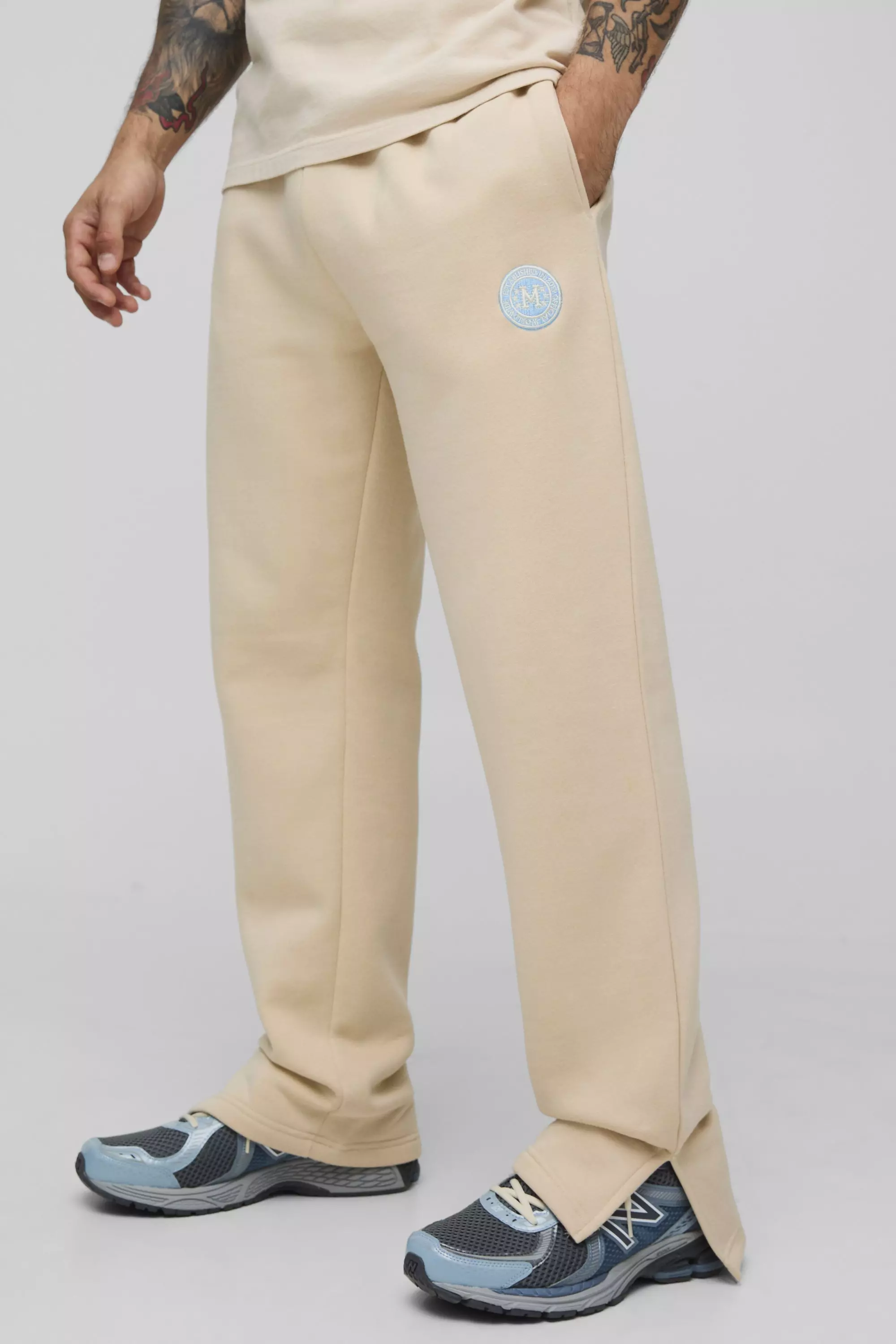 Ecru Regular Fit Embroidered Split Hem Sweatpants alternative image