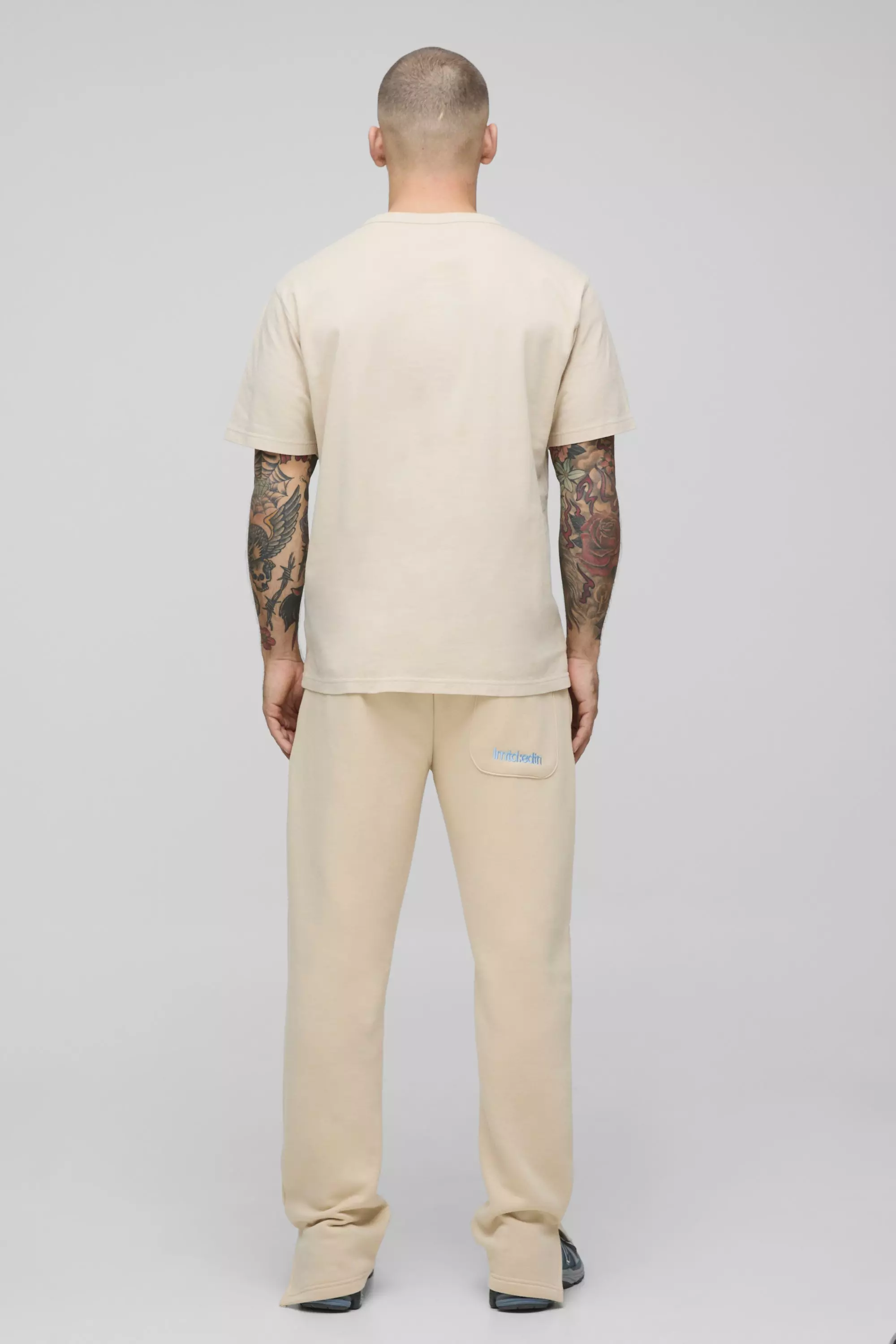 Ecru Regular Fit Embroidered Split Hem Sweatpants alternative image