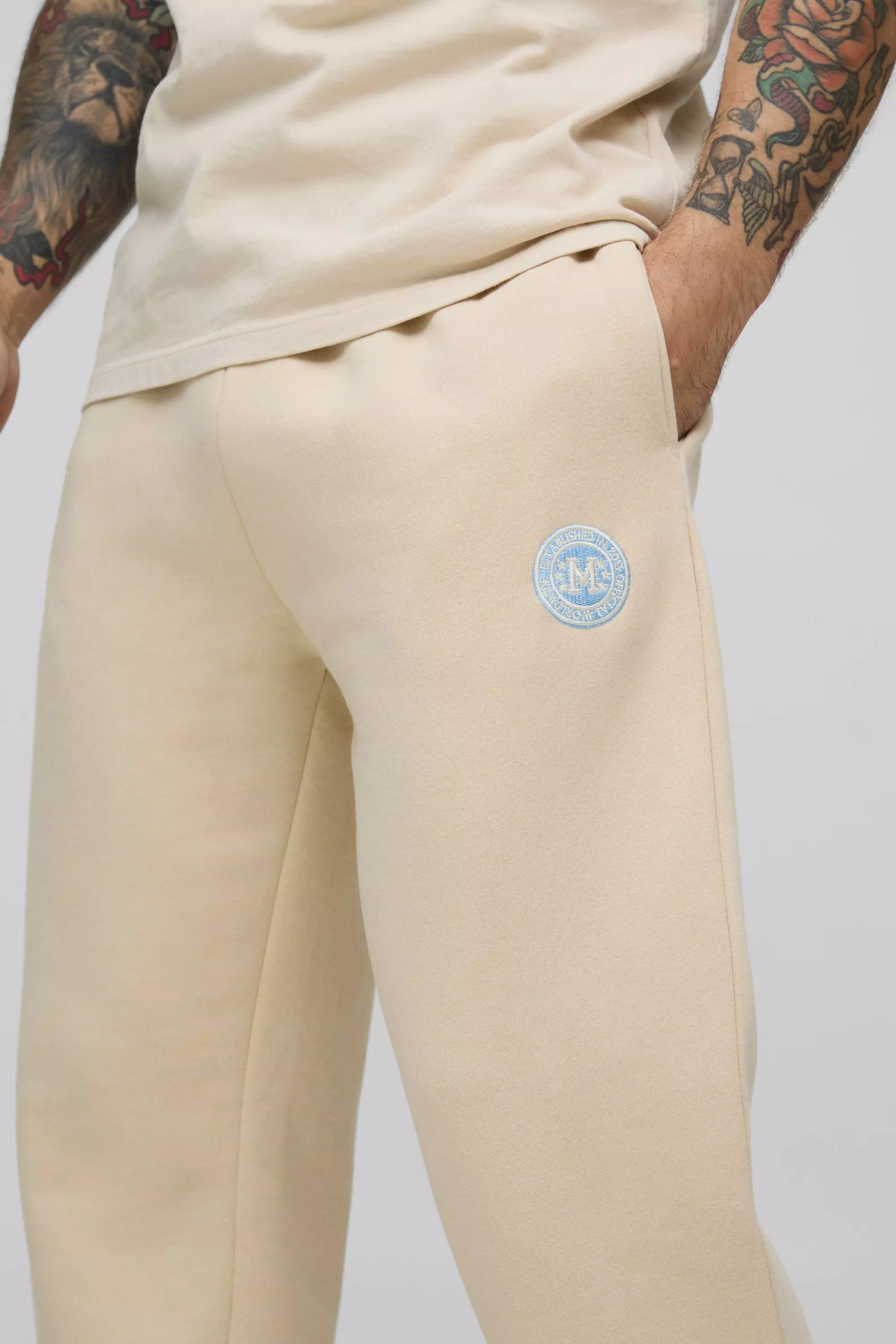Ecru Regular Fit Embroidered Split Hem Sweatpants alternative image