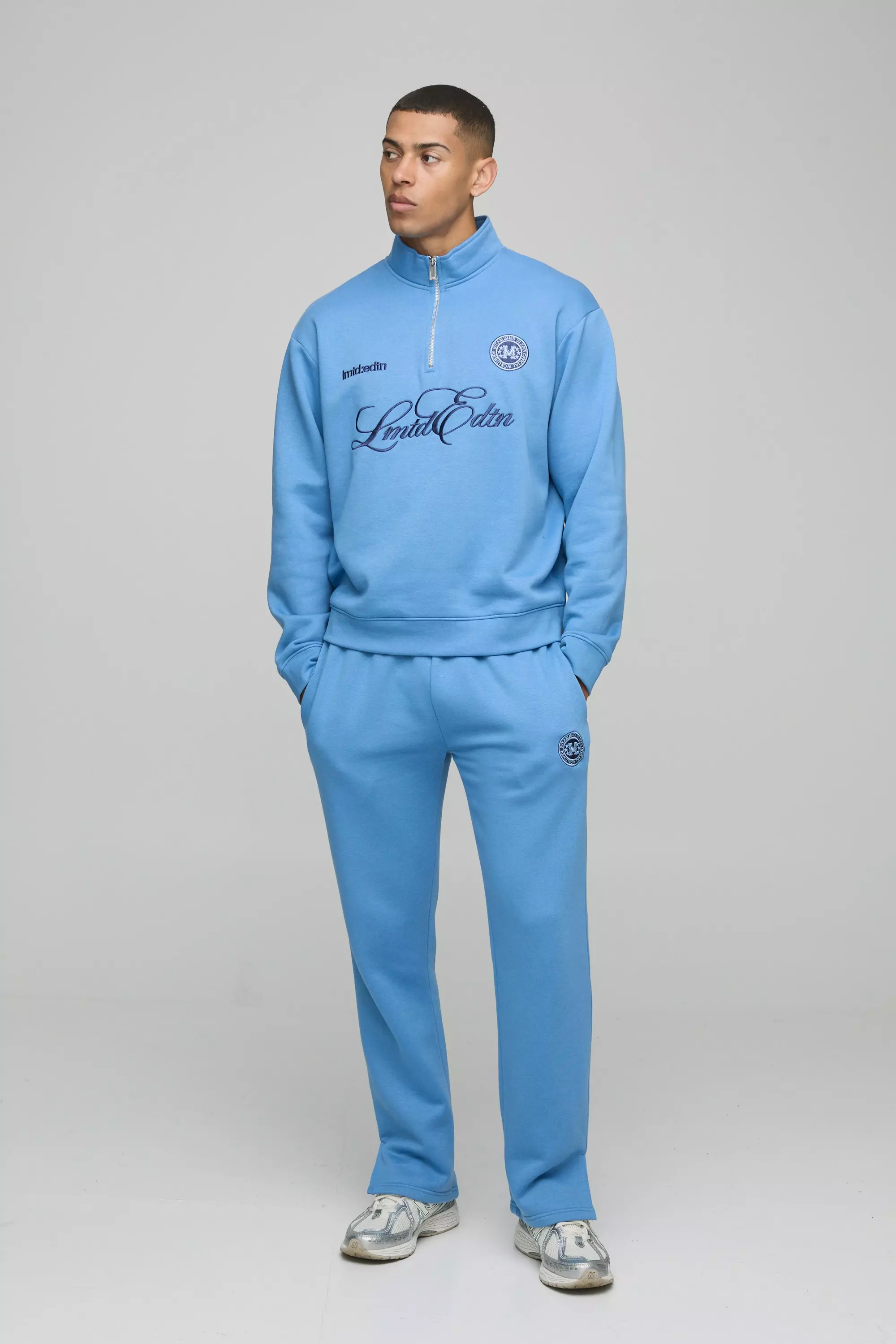 Blue Oversized Boxy Quarter Zip Embroidered Tracksuit alternative image