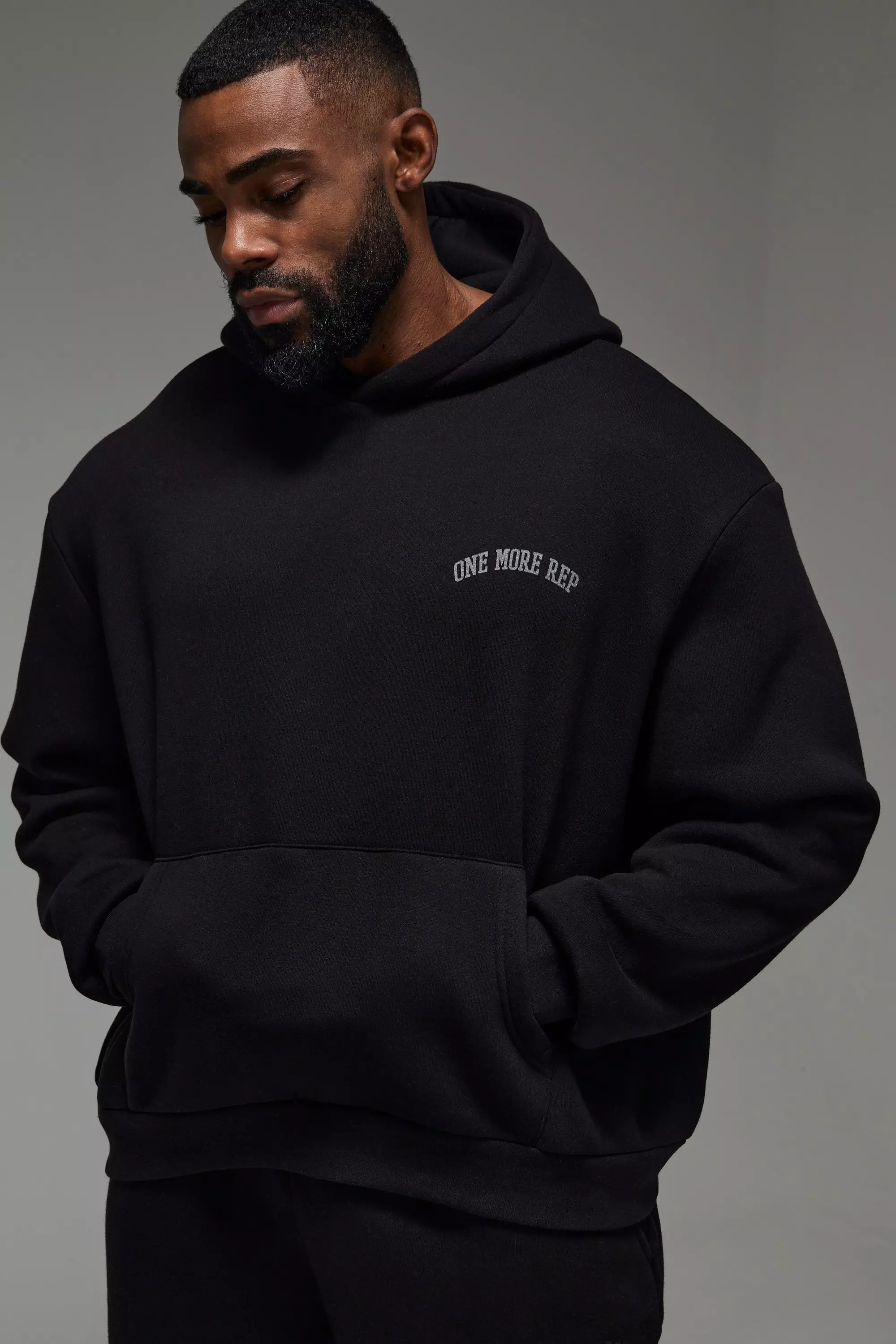 Black Man Active One More Rep Embossed Boxy Hoodie