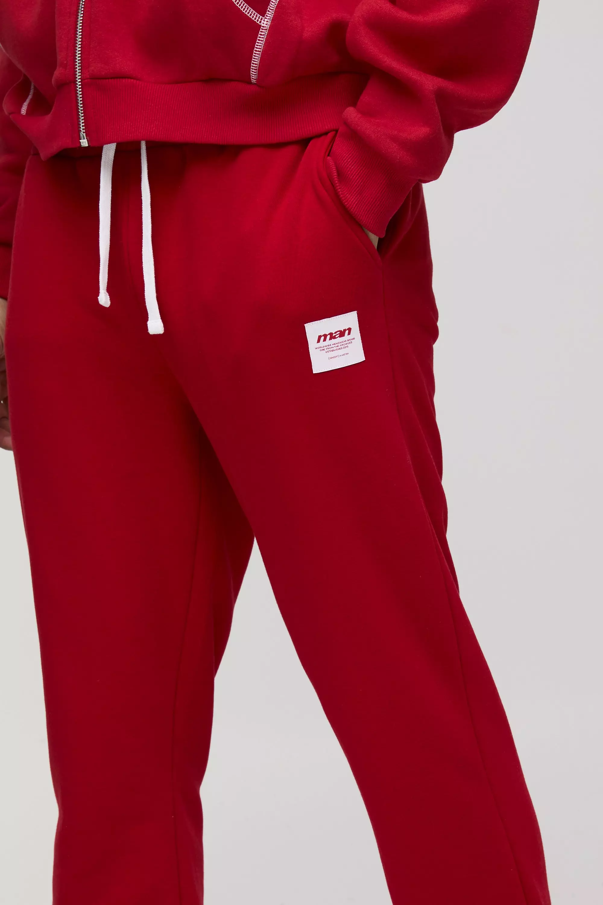 Red Slim Fit Flare Stacked Woven Tab Gusset Jogger alternative image