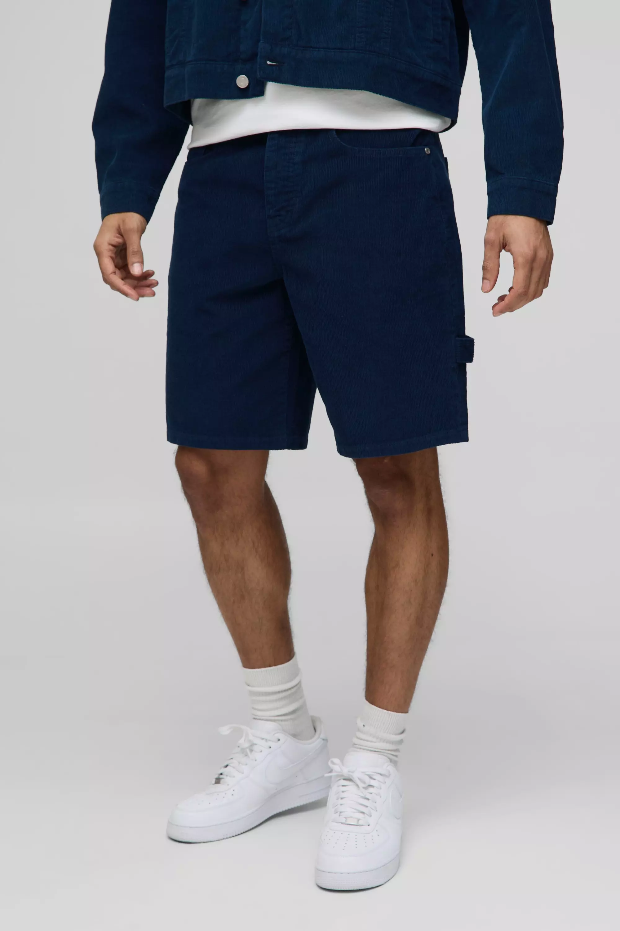 Relaxed Fit Fixed Waist Navy Cord Shorts Navy