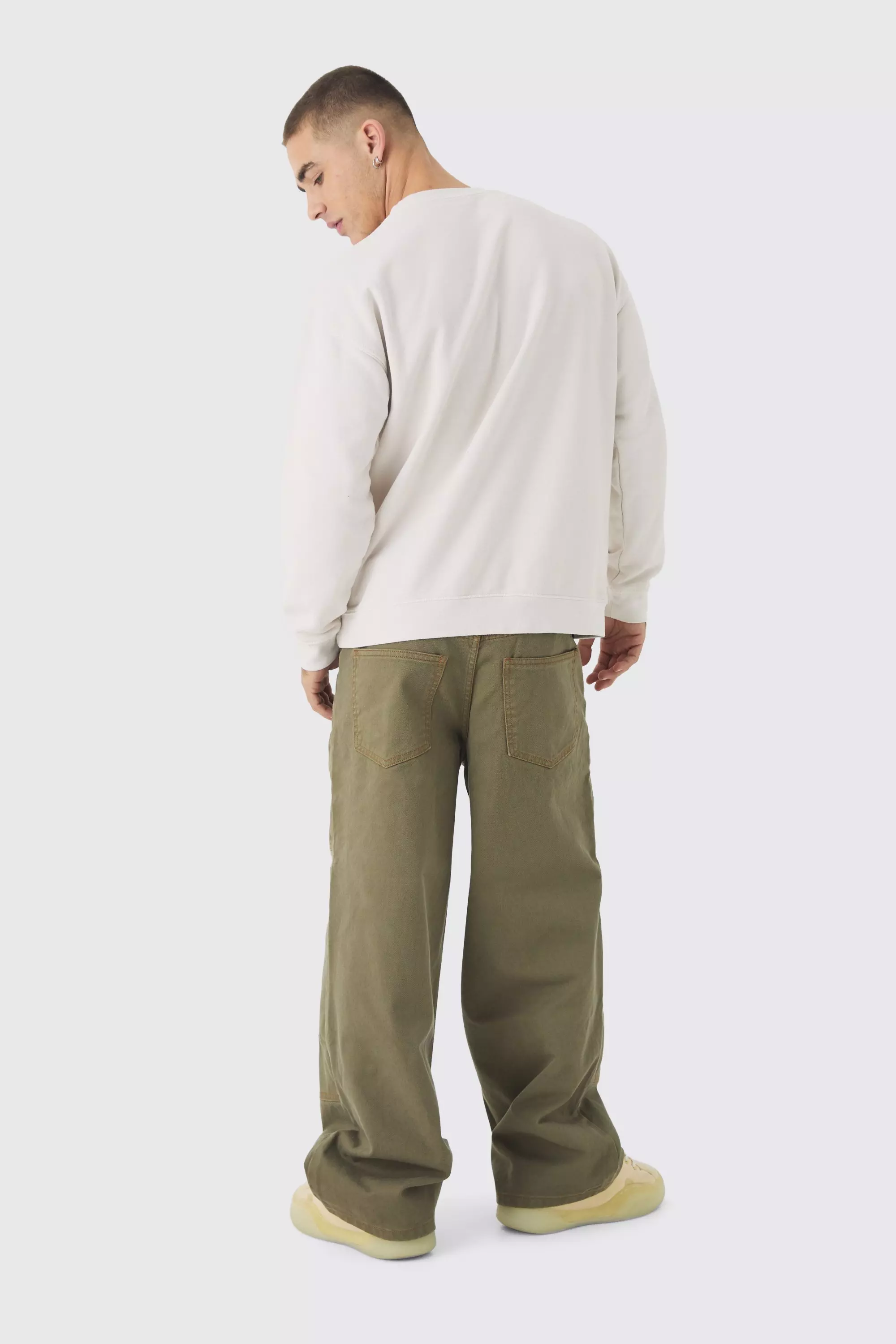 Baggy Twill Contrast Stitch Carpenter Trousers | boohooMAN USA