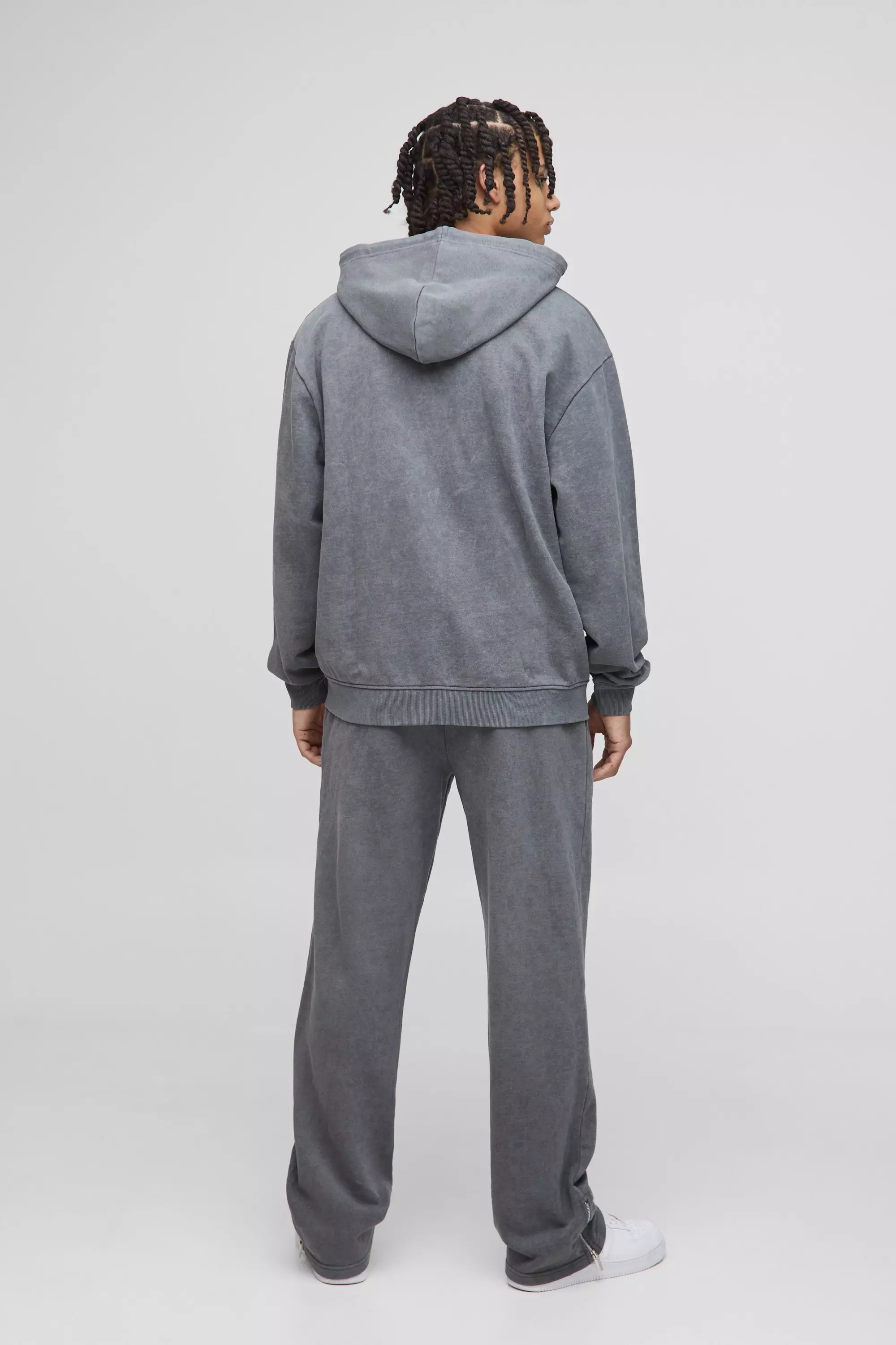 Oversized Washed Zip Through Hooded Tracksuit | boohooMAN USA