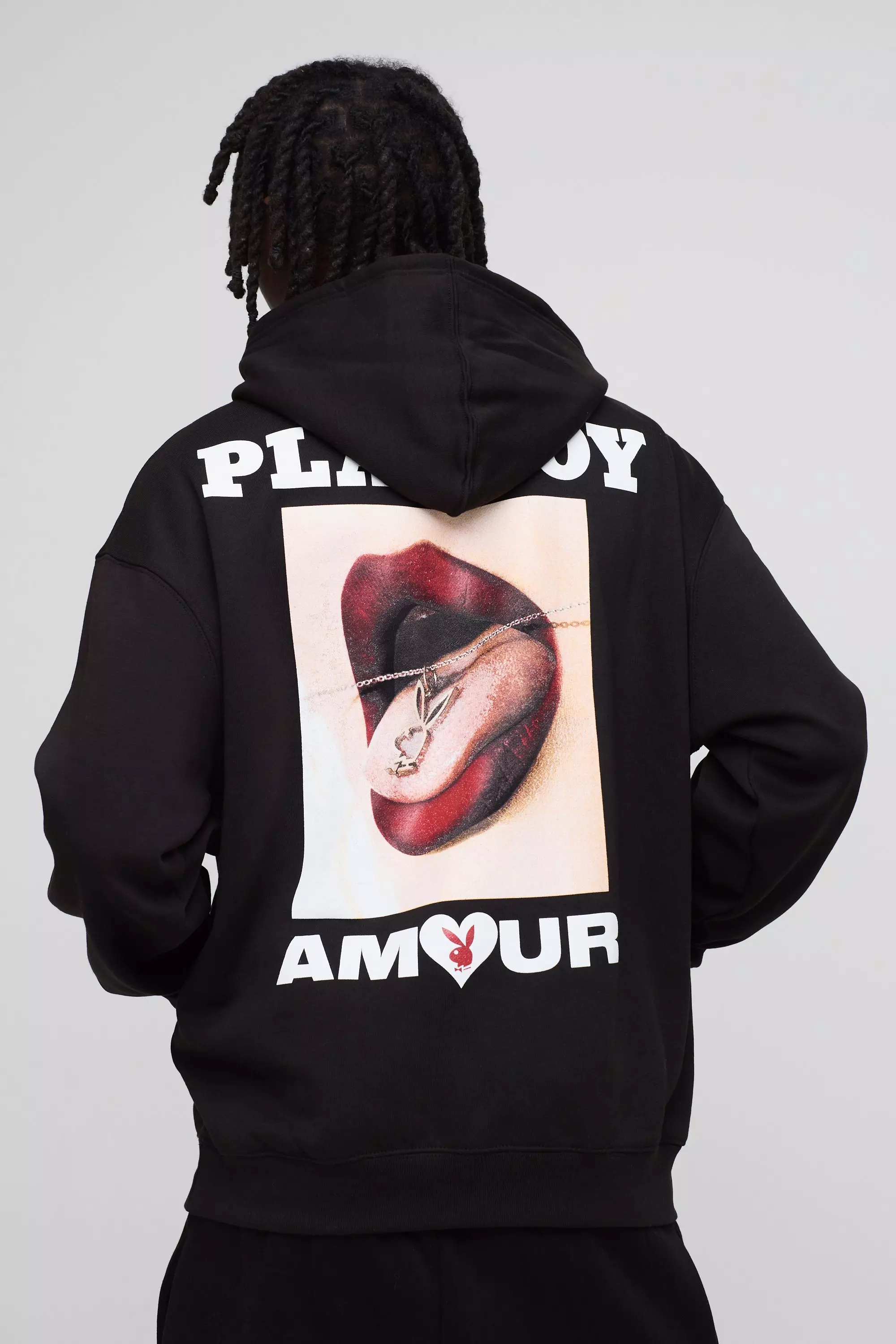 Black Oversized Gelicenseerde Playboy Amour Hoodie alternatieve afbeelding