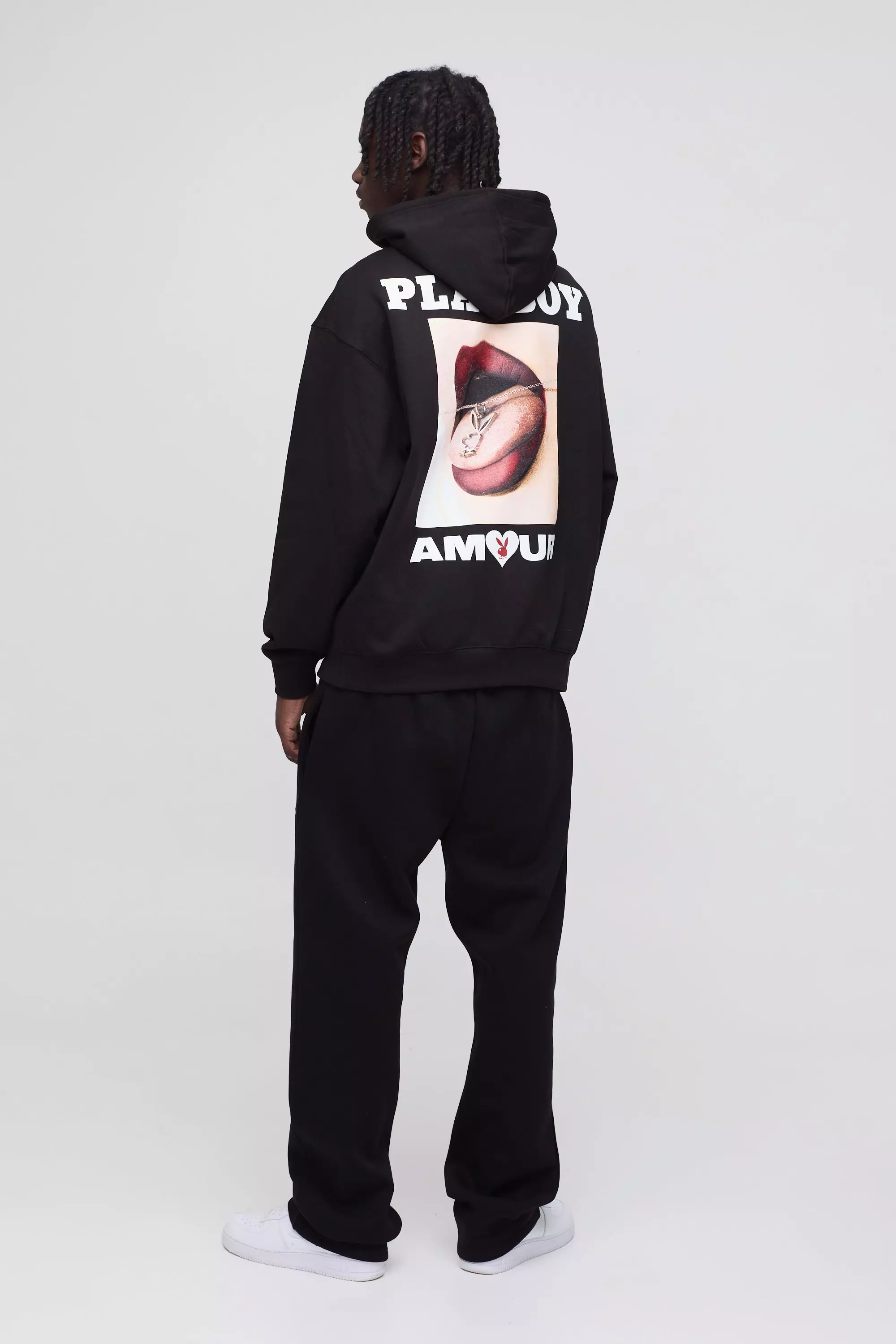 Black Oversized Gelicenseerde Playboy Amour Hoodie alternatieve afbeelding