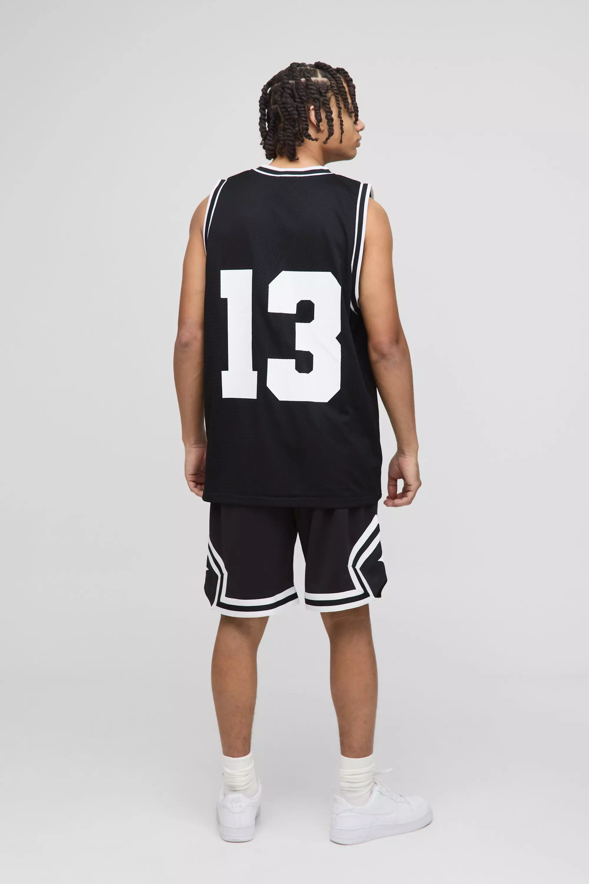 Black Mid Length Tape Detail Basketball Shorts alternative image