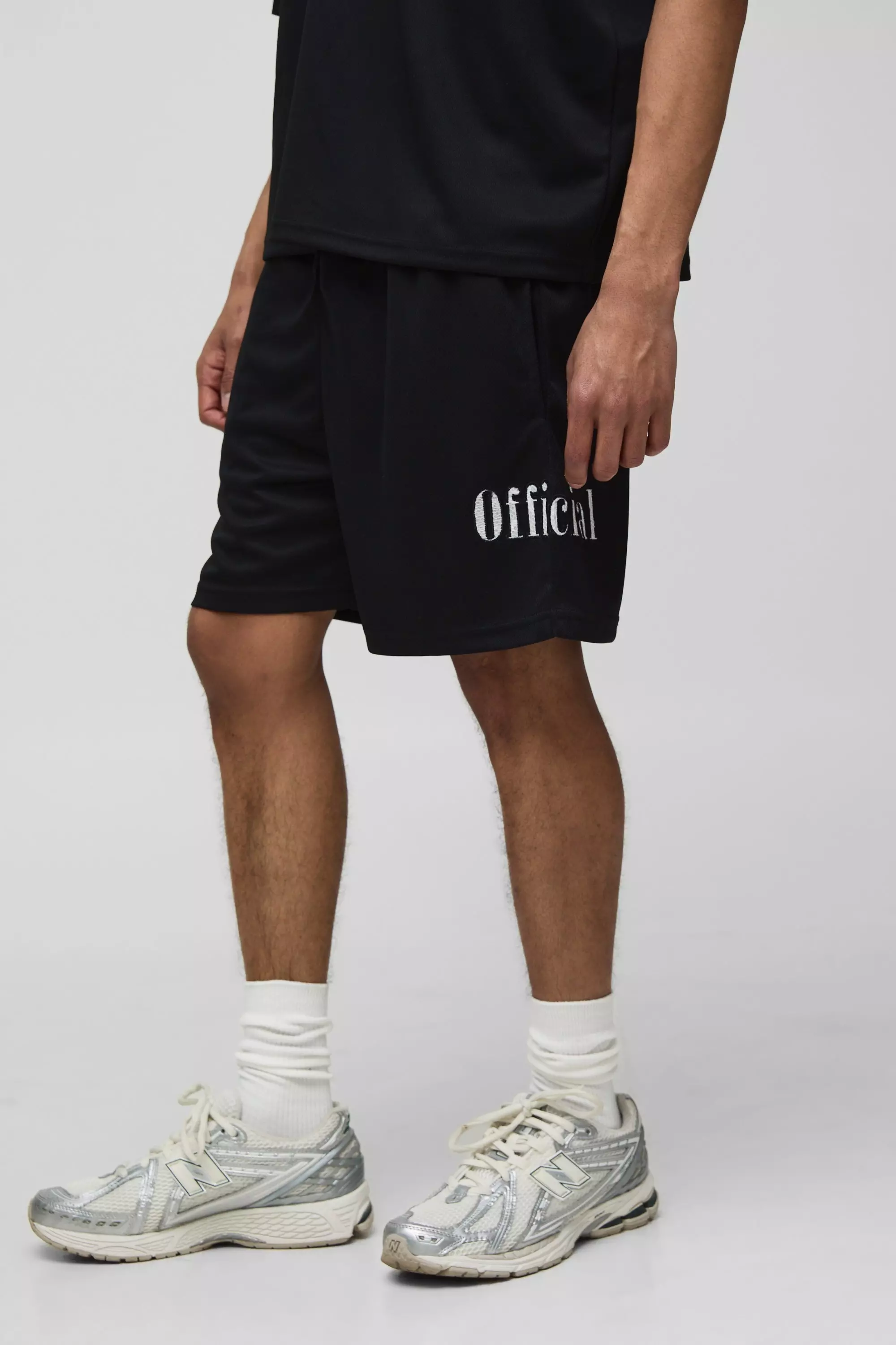 Black Relaxed Official Lace Applique Mesh Shorts alternative image