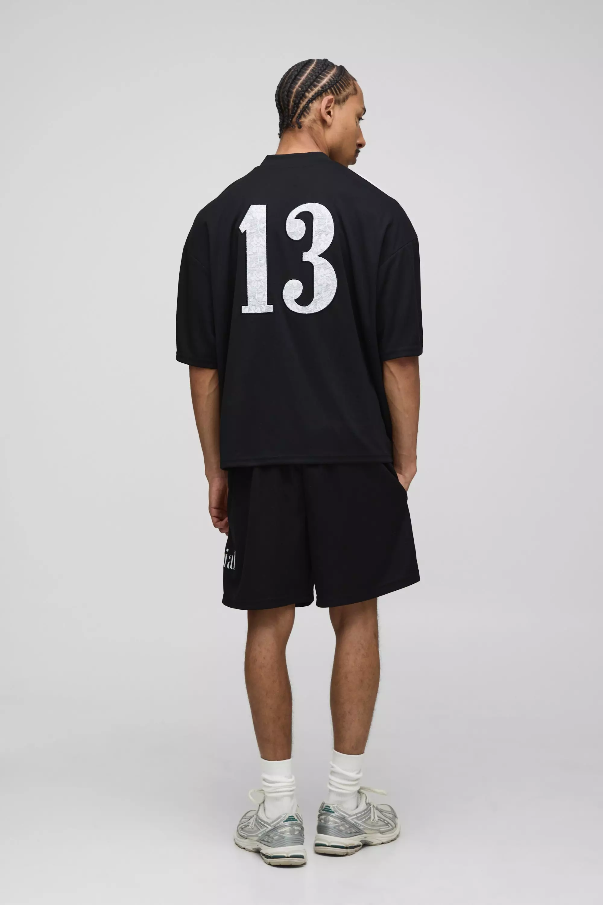 Black Relaxed Official Lace Applique Mesh Shorts alternative image