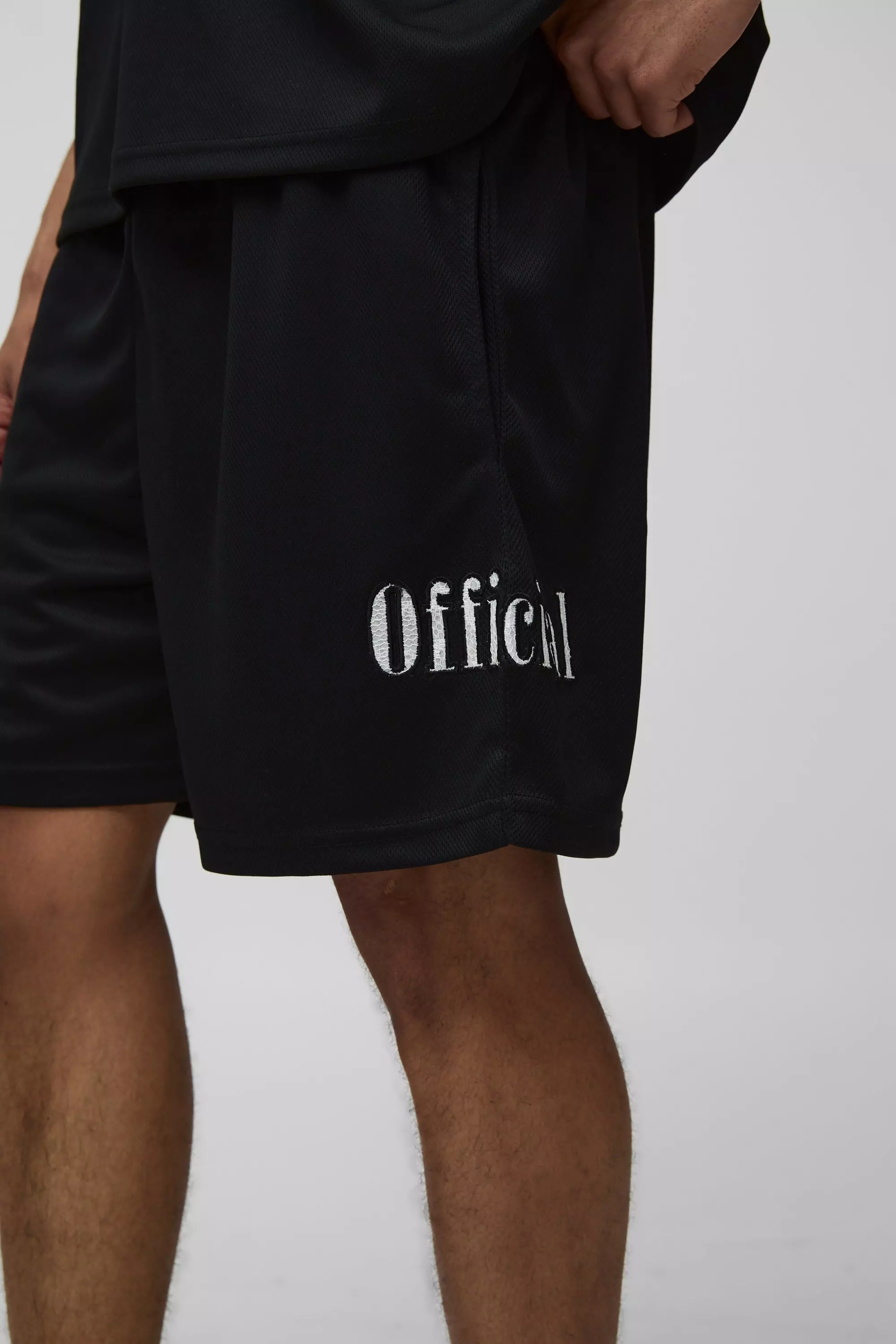 Black Relaxed Official Lace Applique Mesh Shorts alternative image