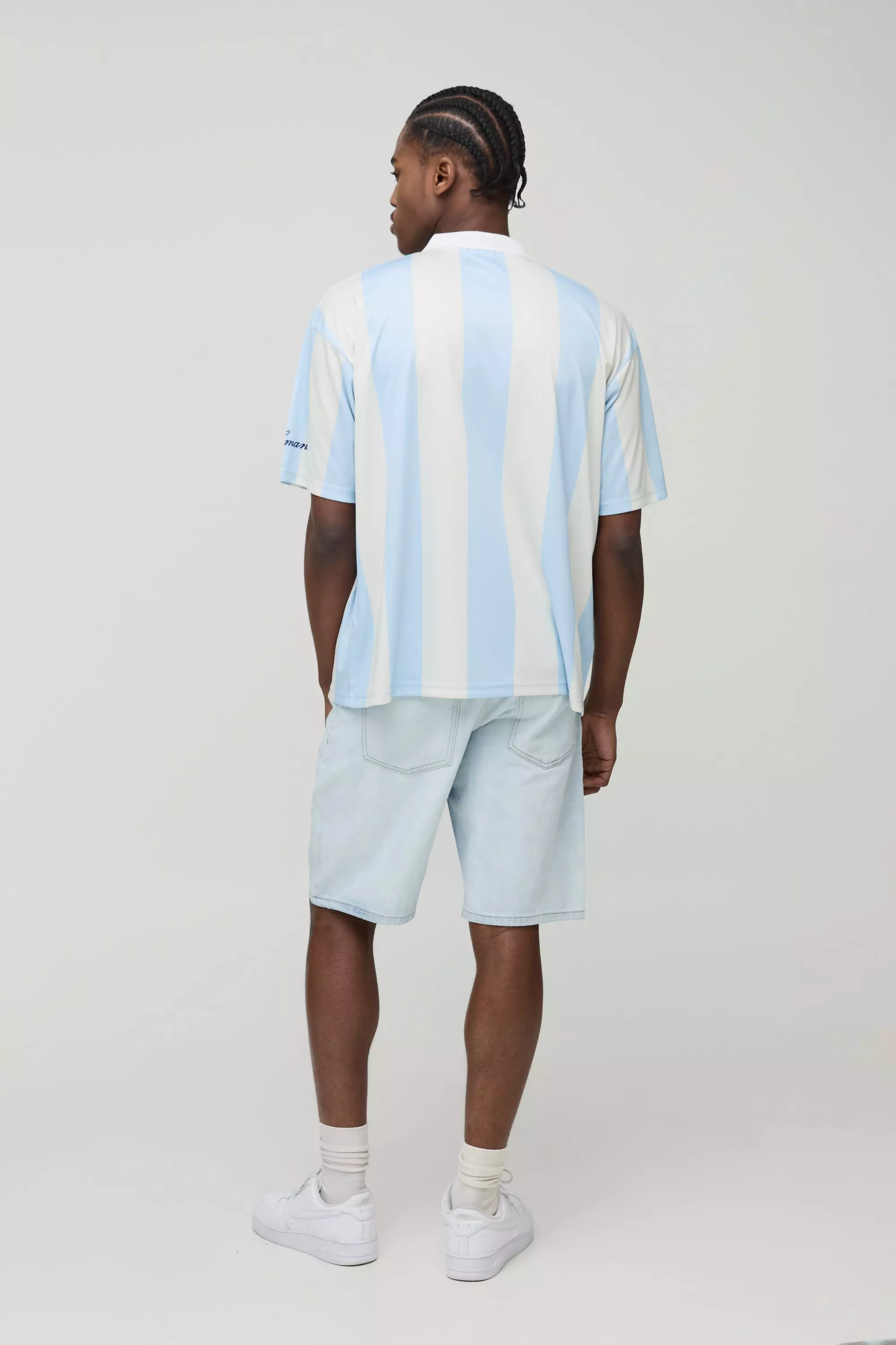 Light blue Oversized Homme Collared Stripe Sports Top alternative image