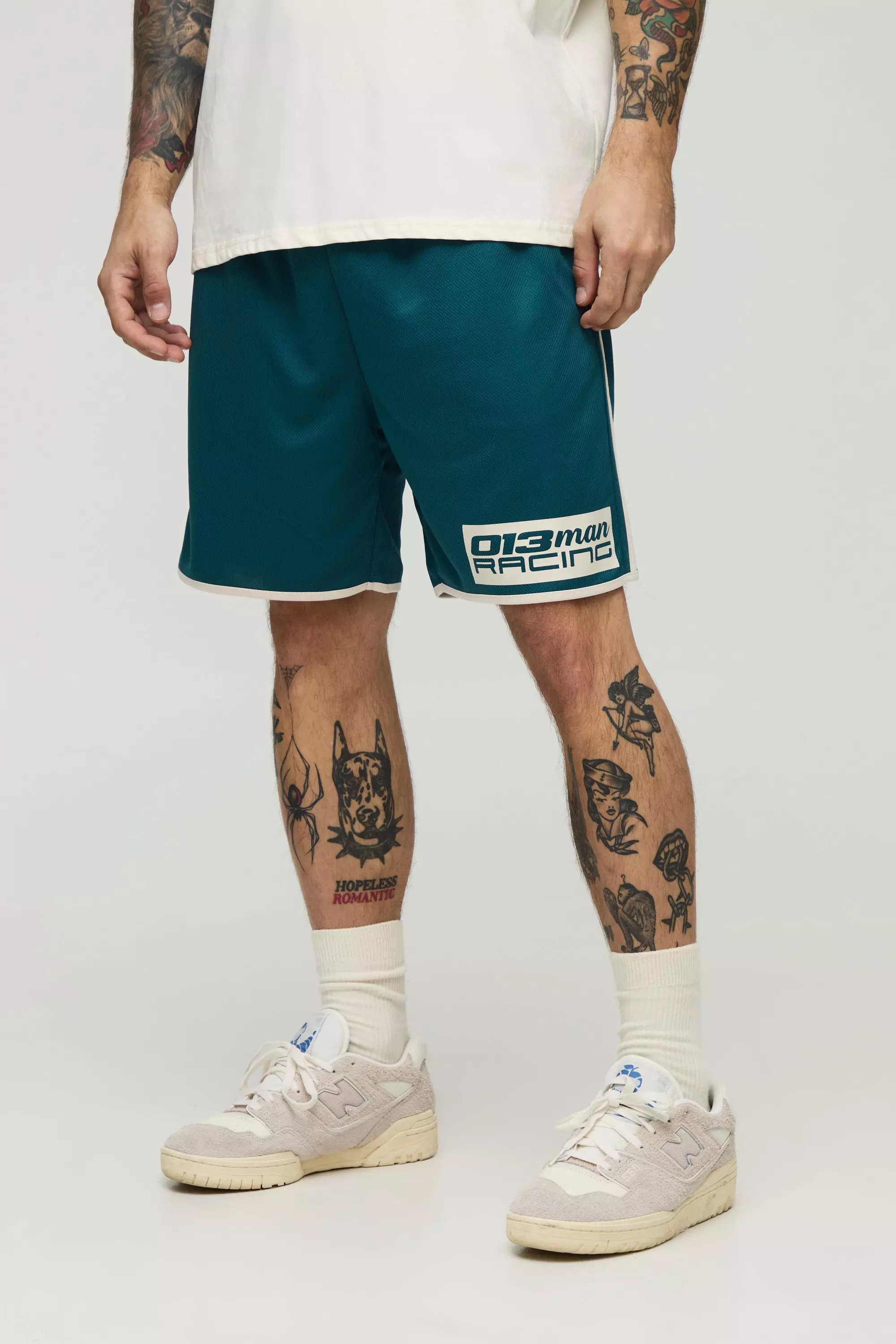 Green Oversized Man Racing Dropped Crotch Mesh Shorts alternative image
