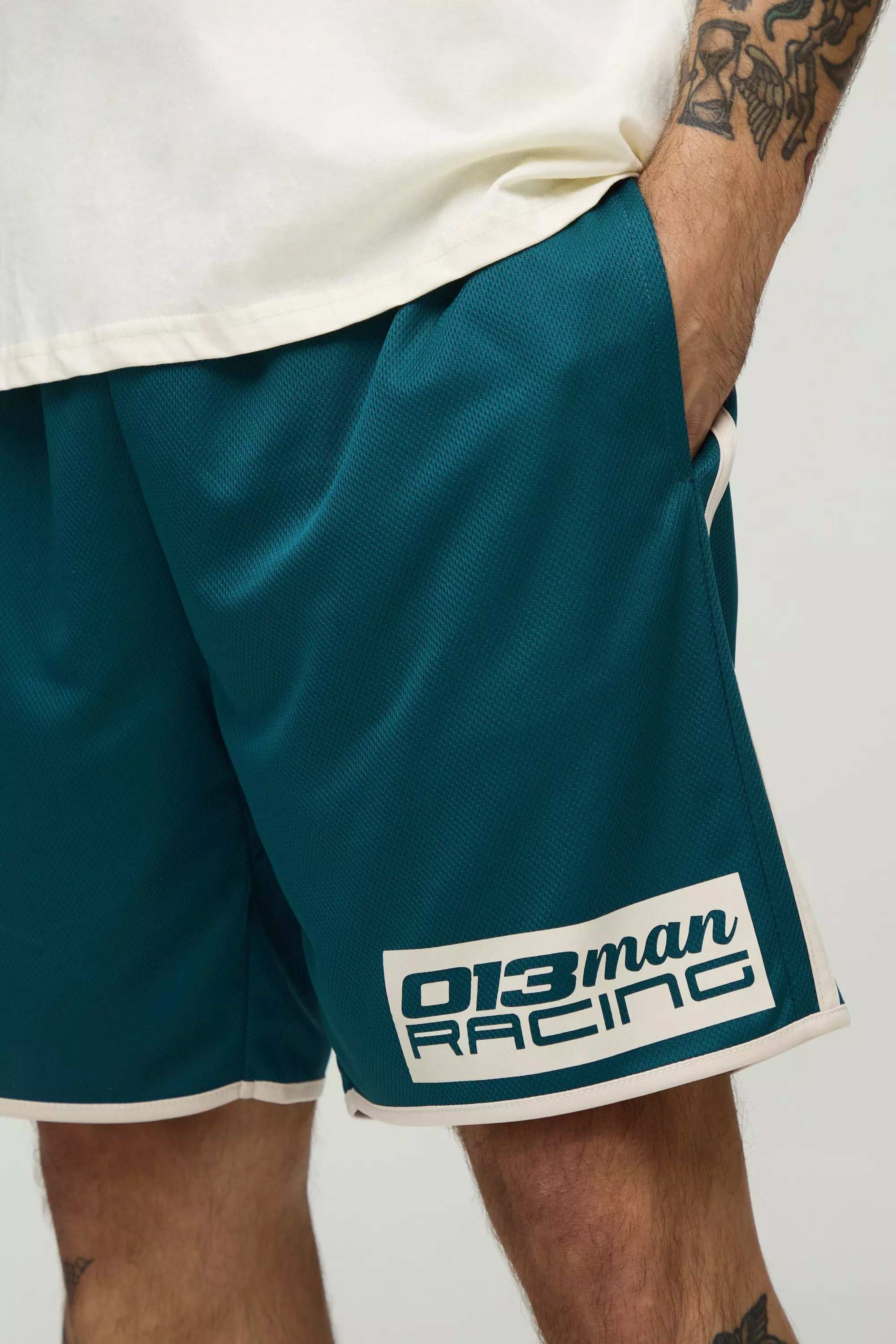 Green Oversized Man Racing Dropped Crotch Mesh Shorts alternative image