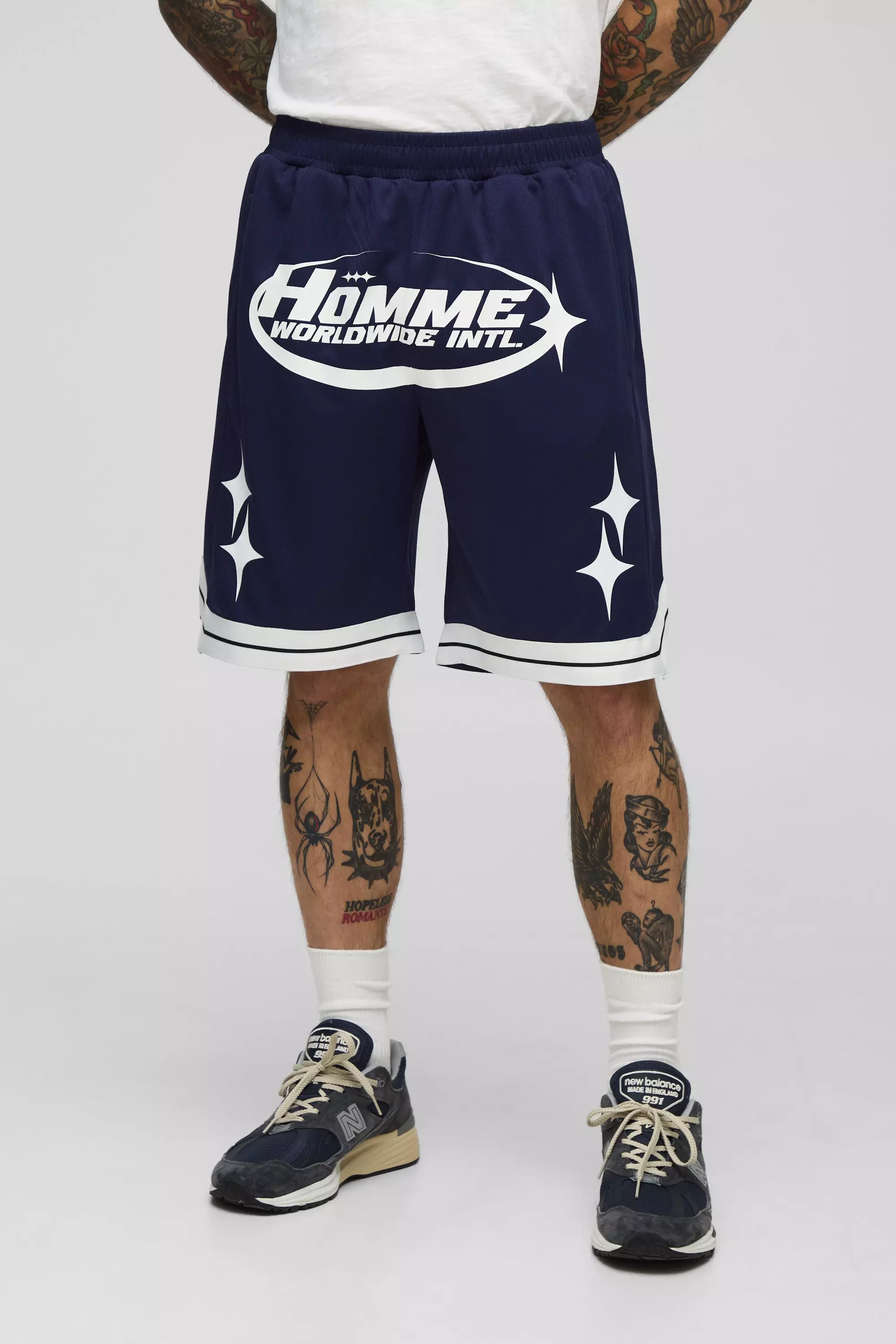 Navy Homme Mid Length Mesh Basketball Shorts alternative image