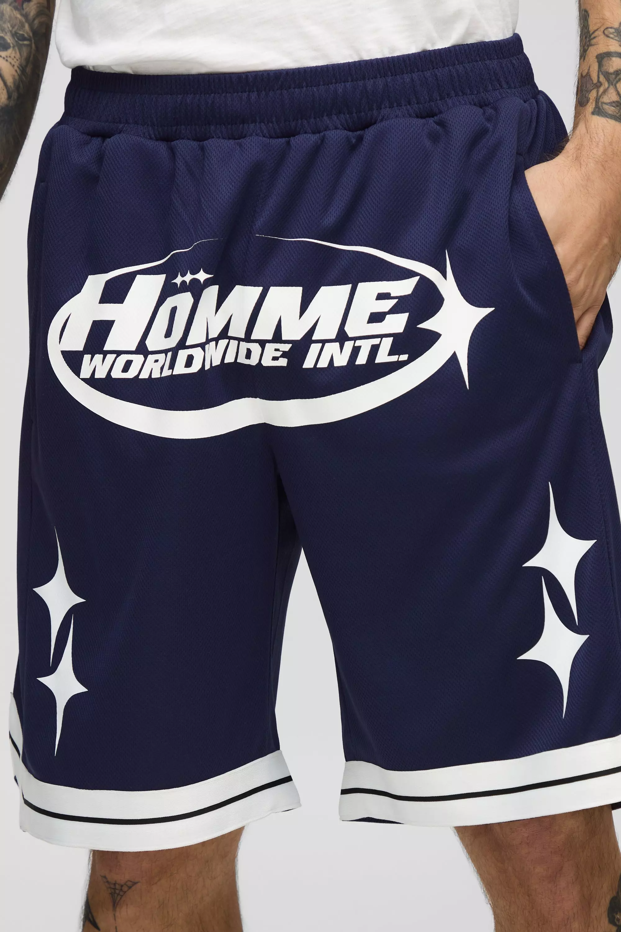 Navy Homme Mid Length Mesh Basketball Shorts alternative image