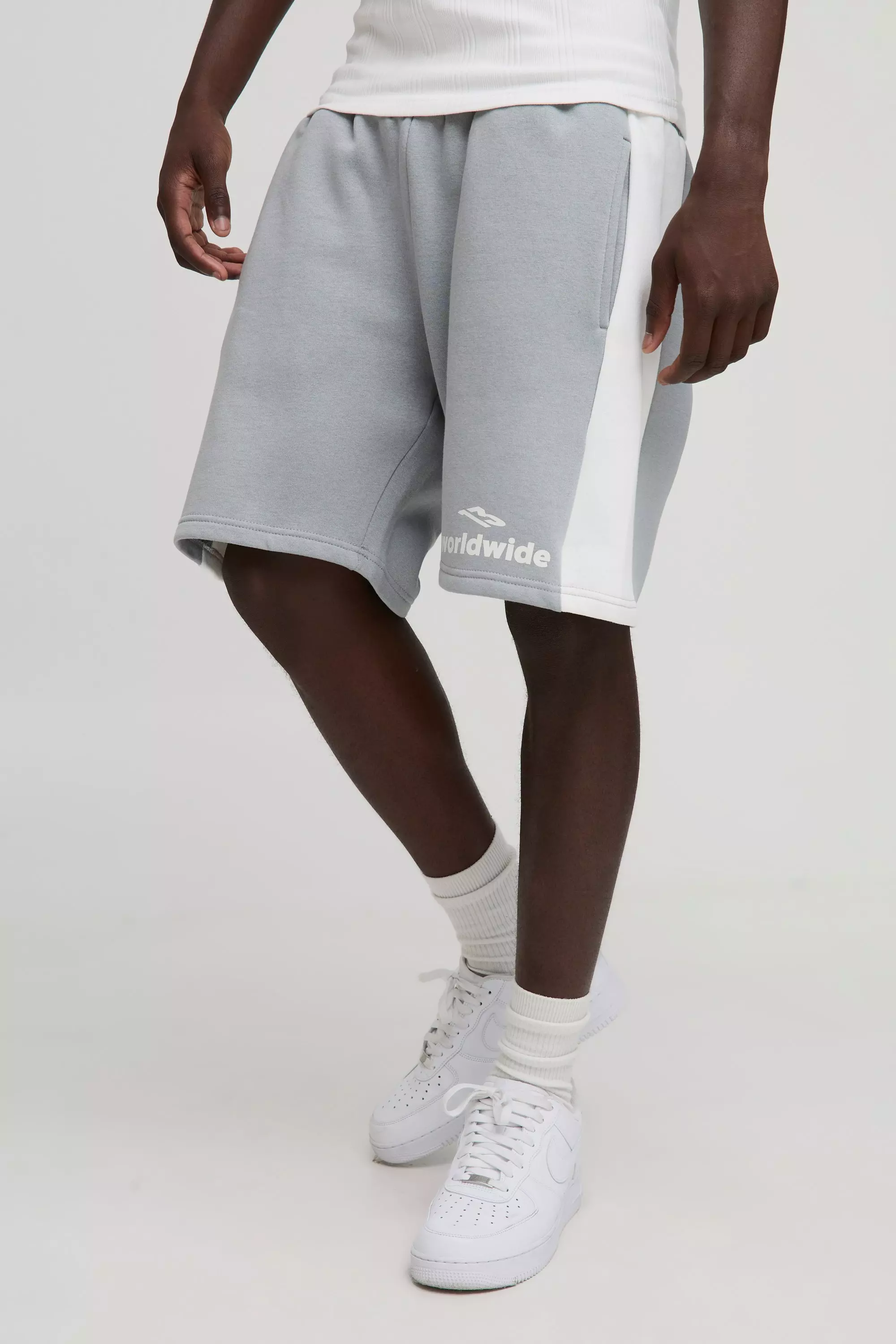 Relaxed Worldwide Mid Length Colour Block Shorts Grey