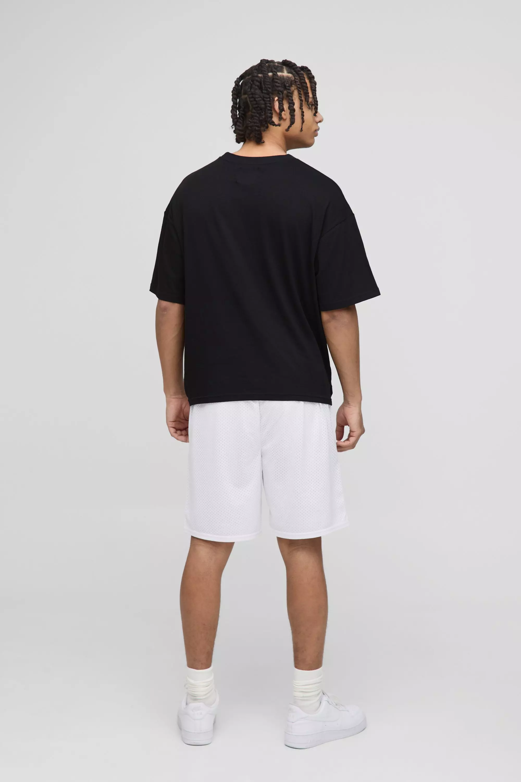 Short de basket universitaire mi-long en mesh, Ecru autre image
