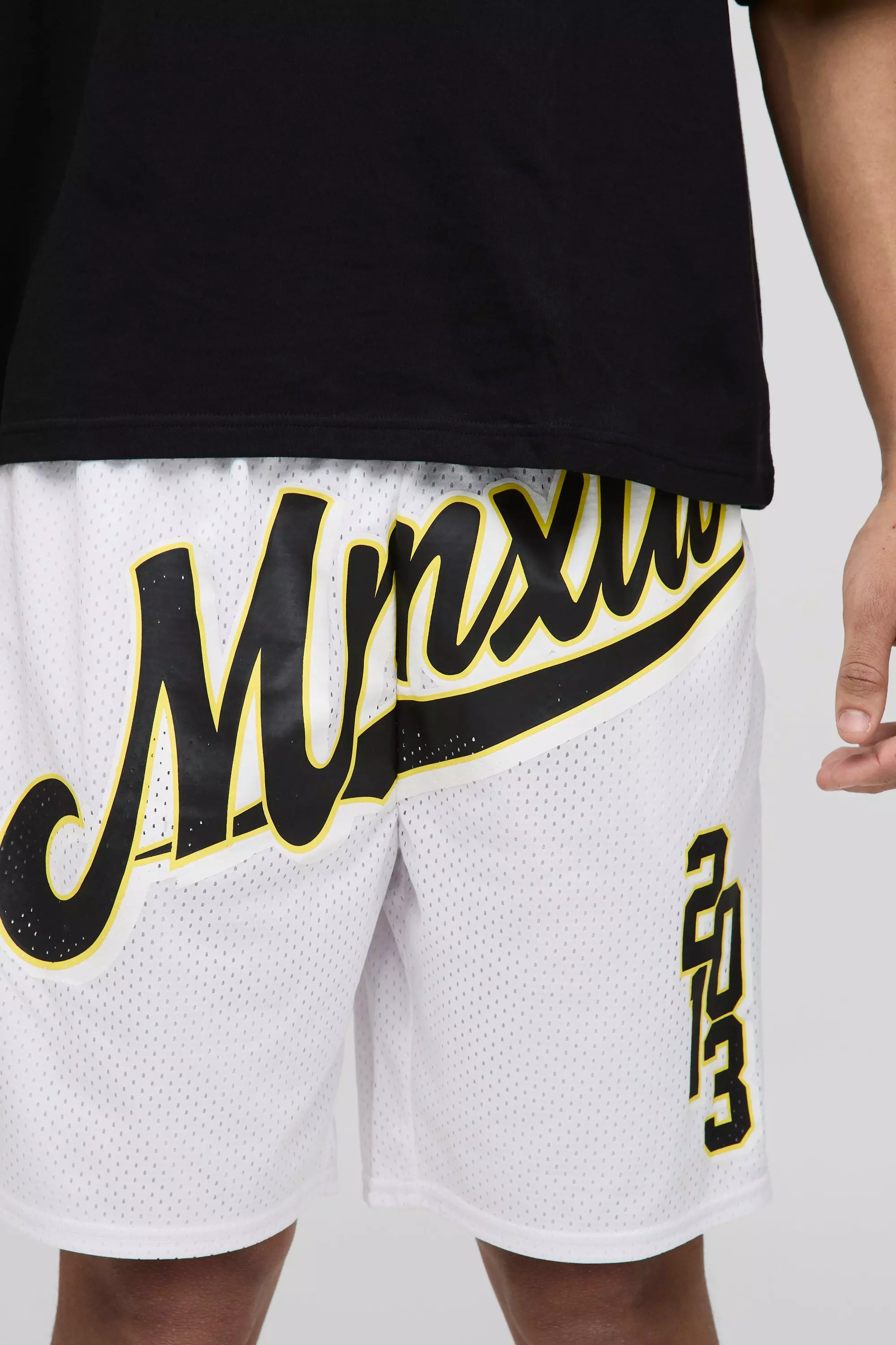 Short de basket universitaire mi-long en mesh, Ecru autre image