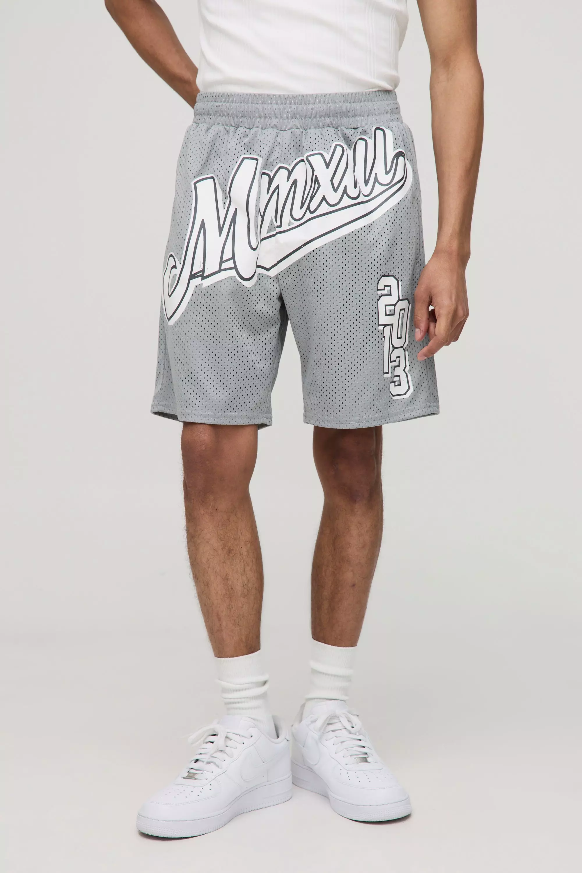 Short de basket universitaire mi-long en mesh, Grey autre image