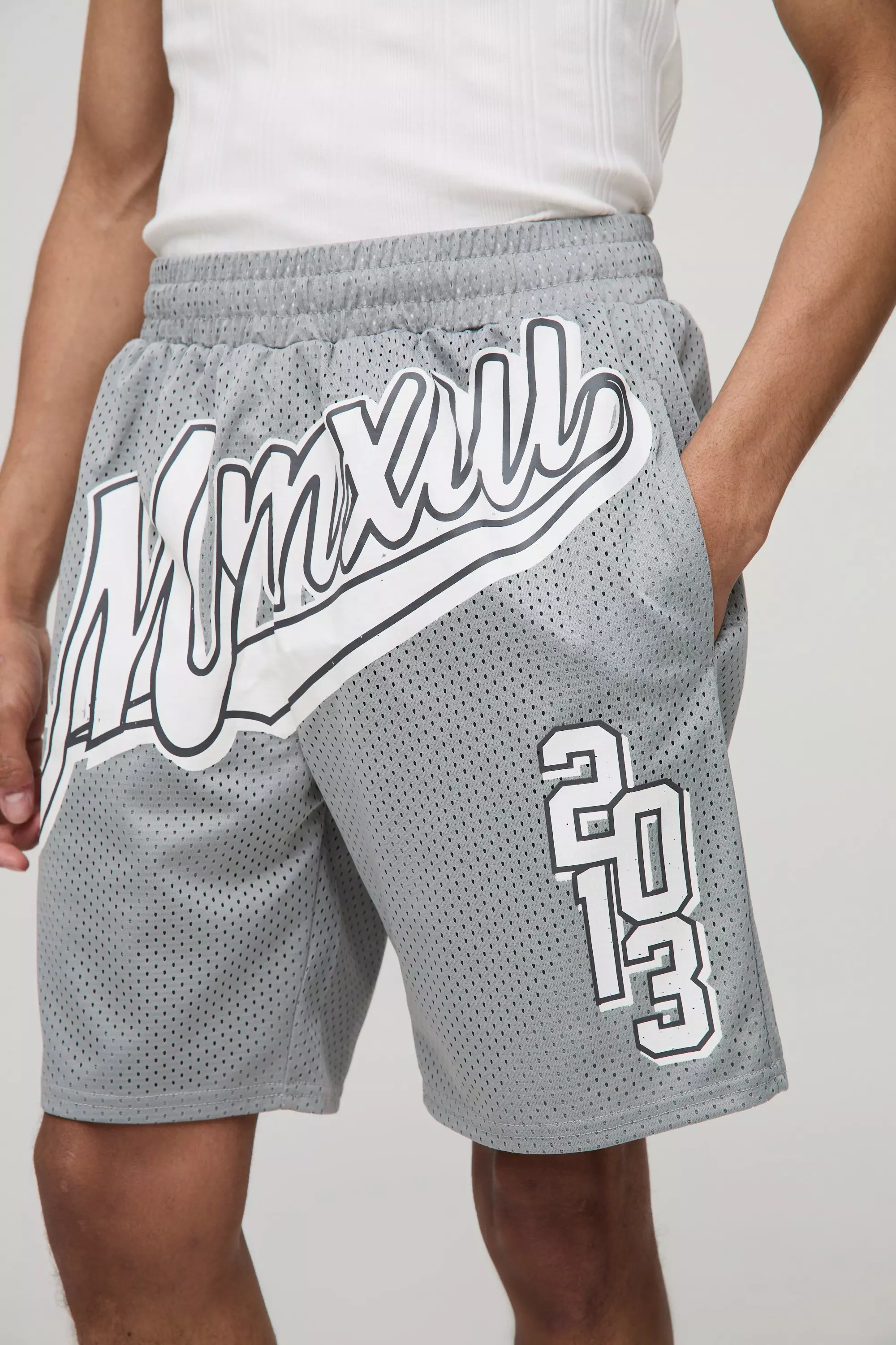Short de basket universitaire mi-long en mesh, Grey autre image
