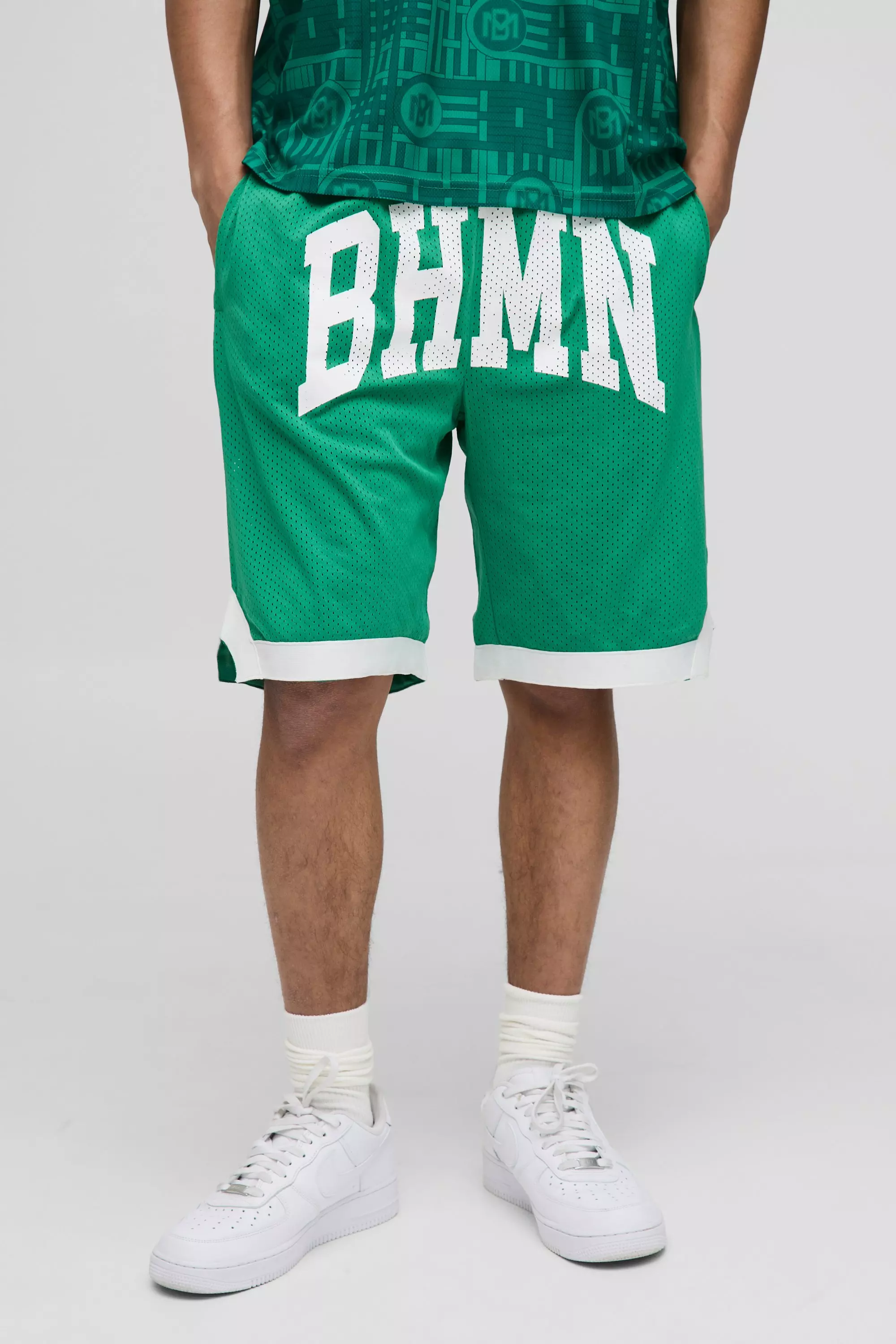Mittellange Bhmn Mesh Basketball-Shorts, Green alternatives Bild
