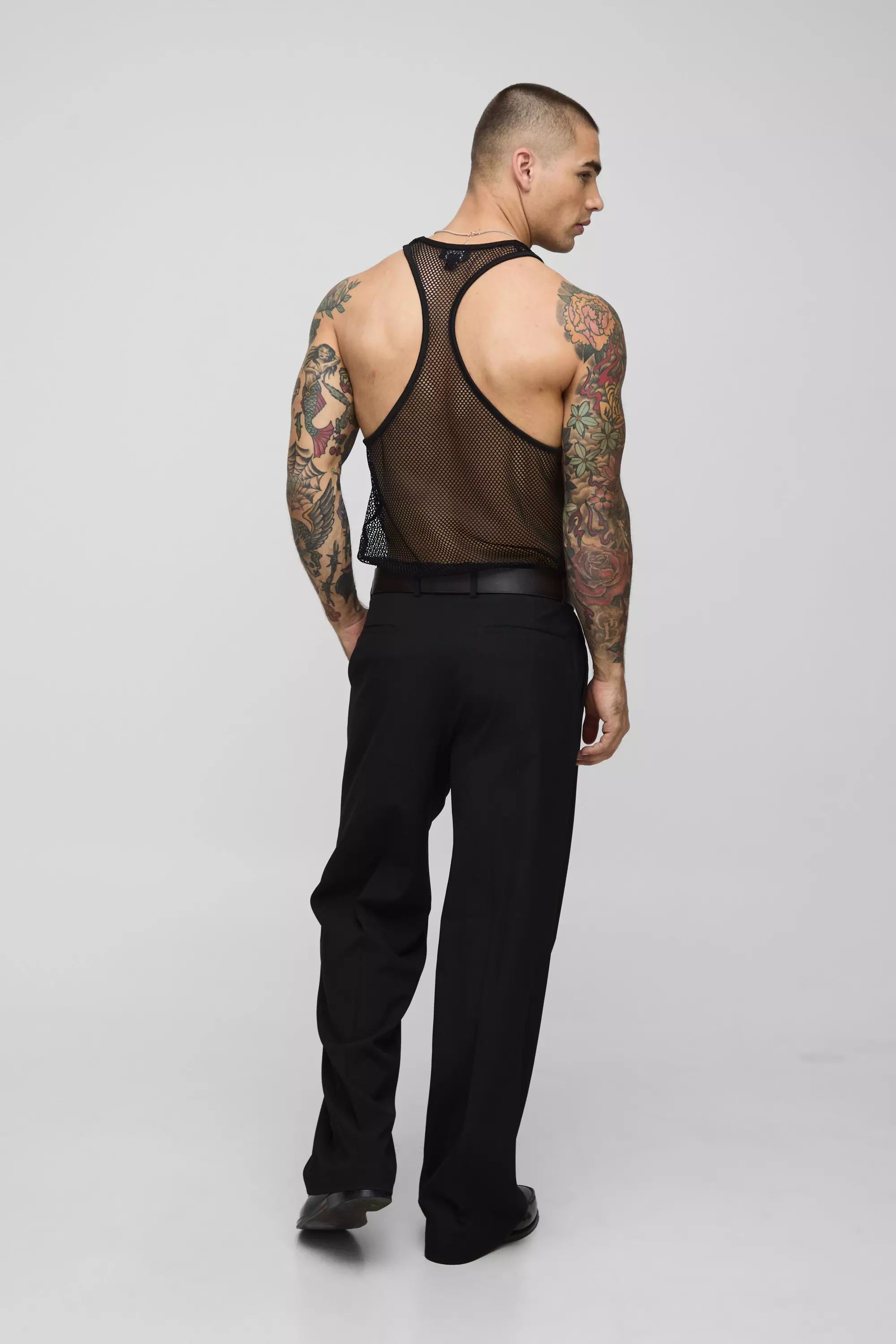 Black Mesh Long Line Hemd alternatieve afbeelding
