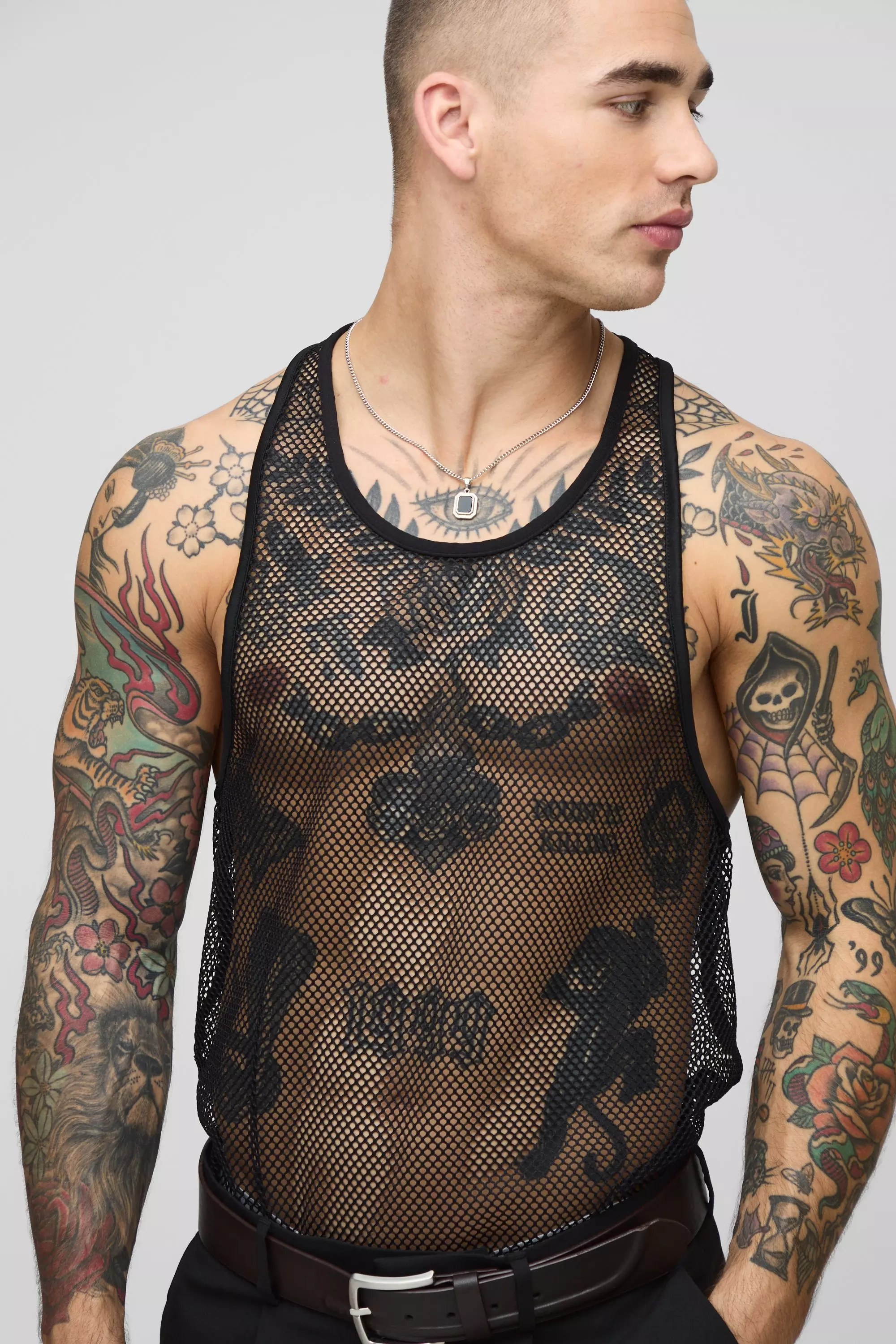 Black Mesh Long Line Hemd alternatieve afbeelding