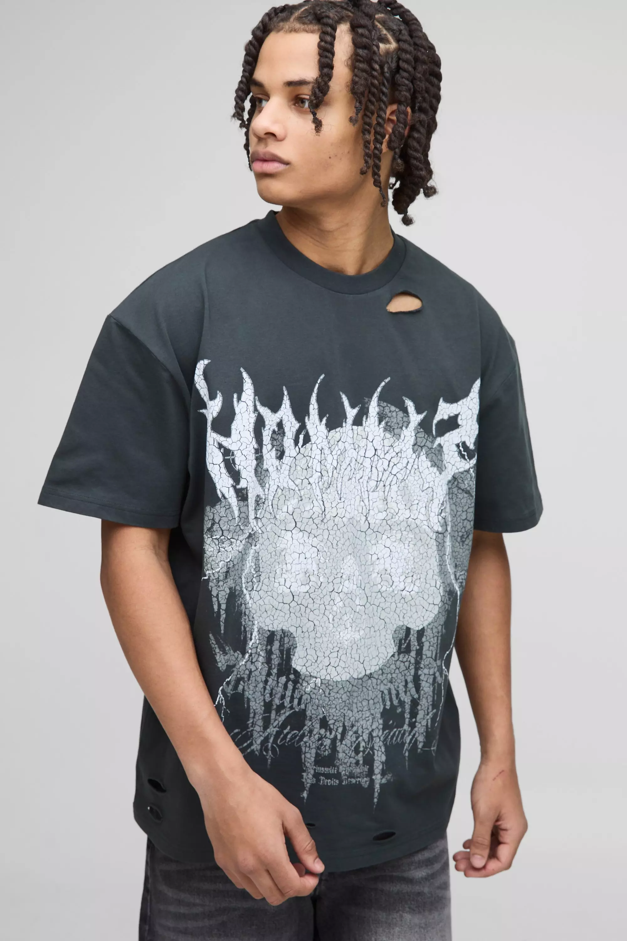 Charcoal Oversized Distressed Graphic T-Shirt alternative image