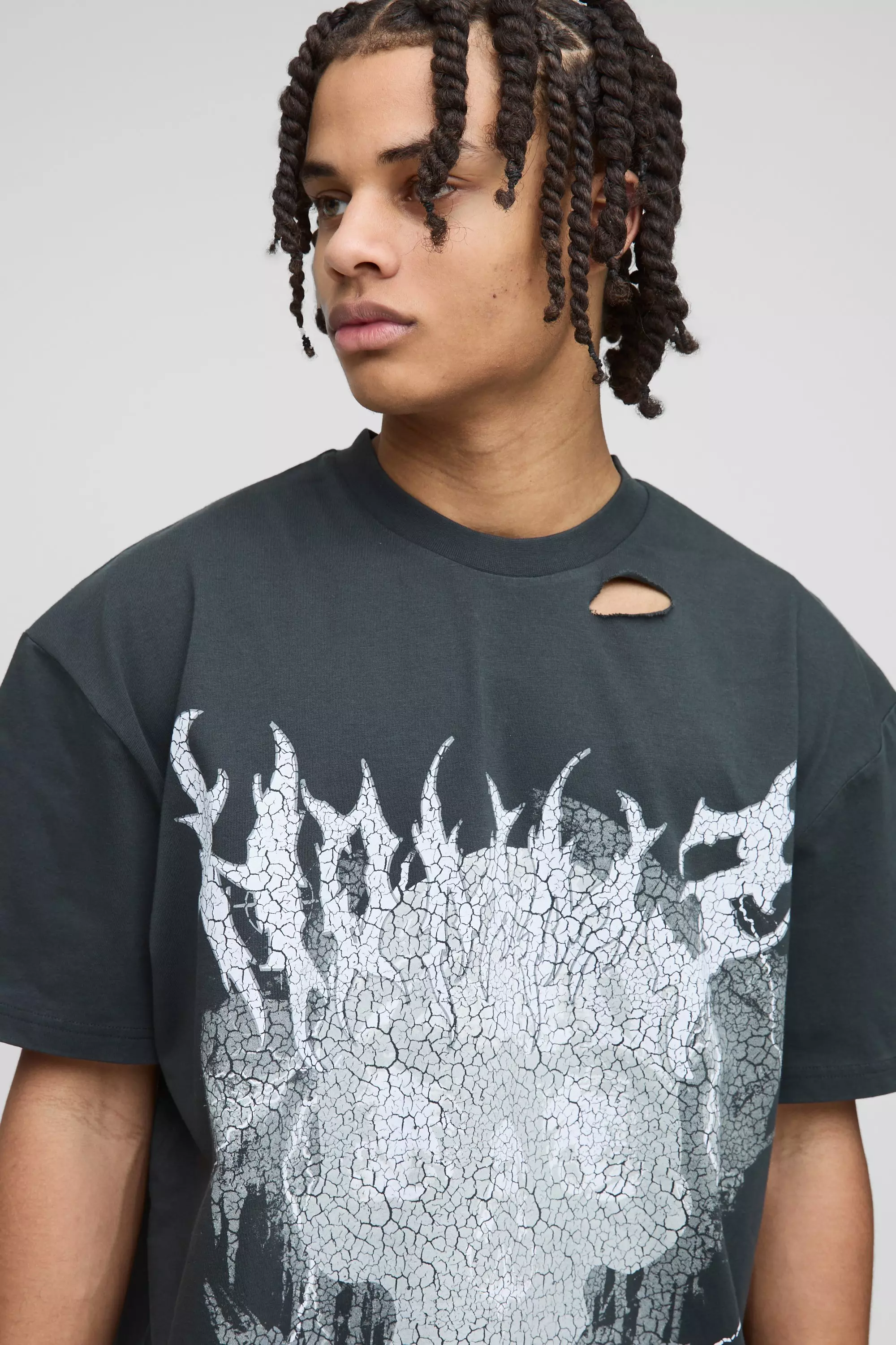 Charcoal Oversized Distressed Graphic T-Shirt alternative image
