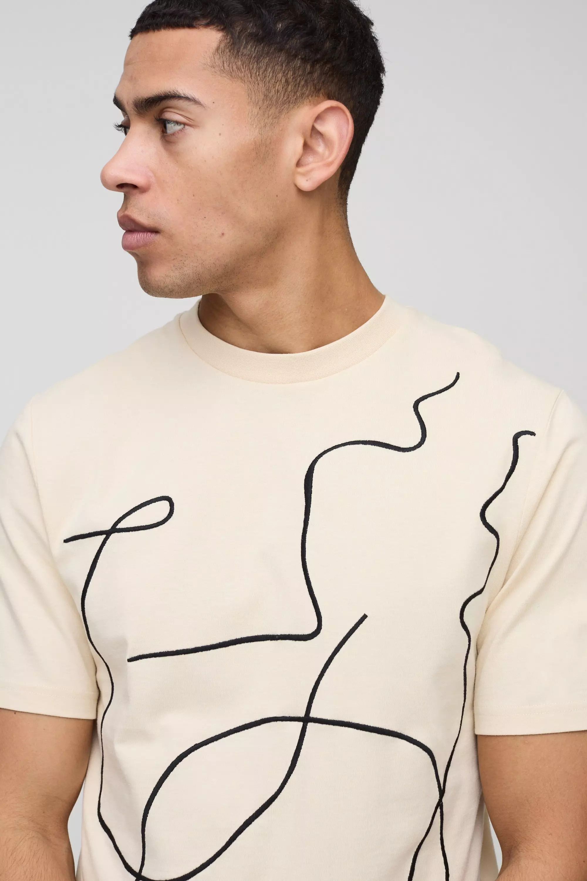 T-Shirt Con Ricamo A Linee A Contrasto E Cuciture, Stone immagine alternativa