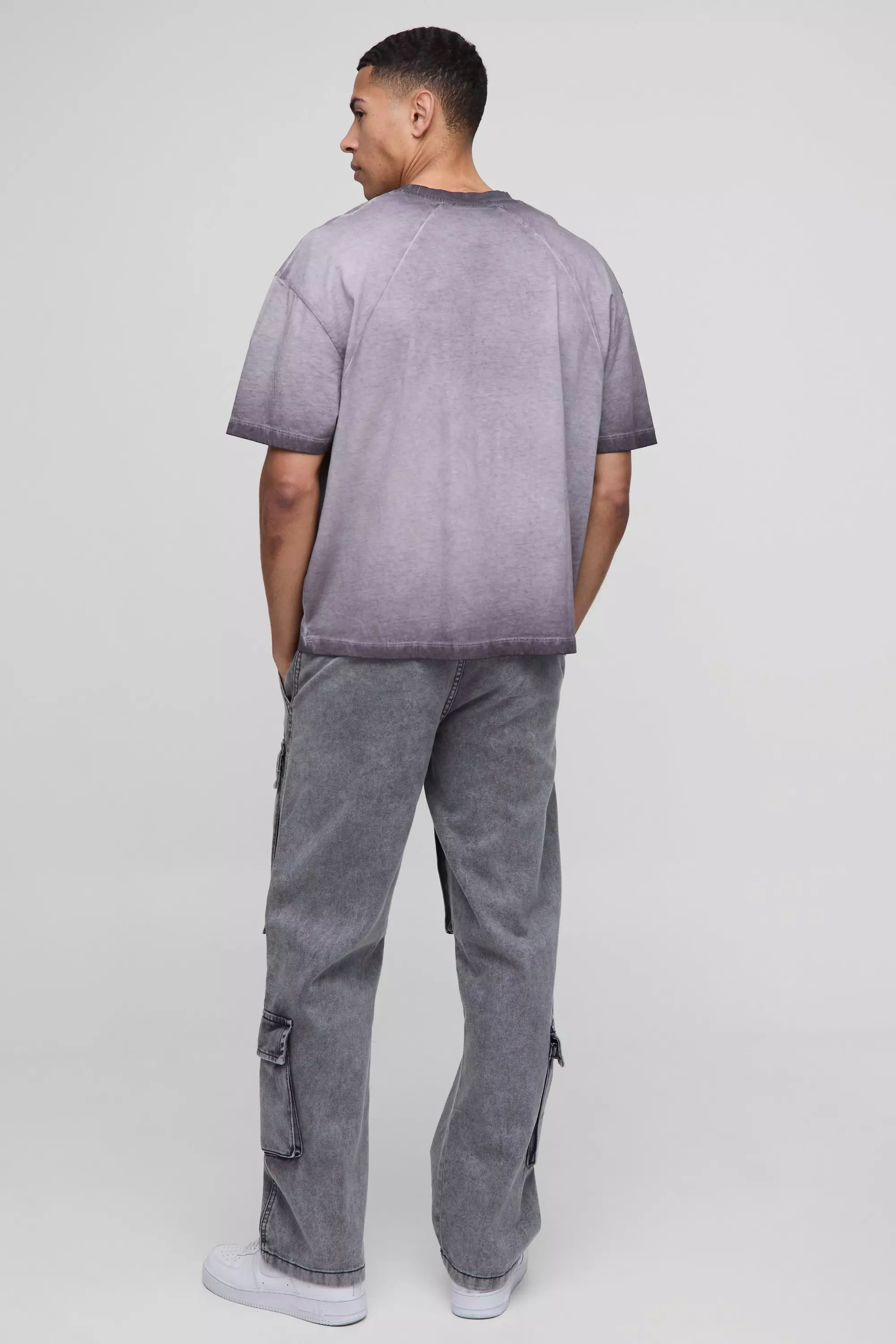 Charcoal Oversized Boxy Panelled Acid Wash T-Shirt alternative image